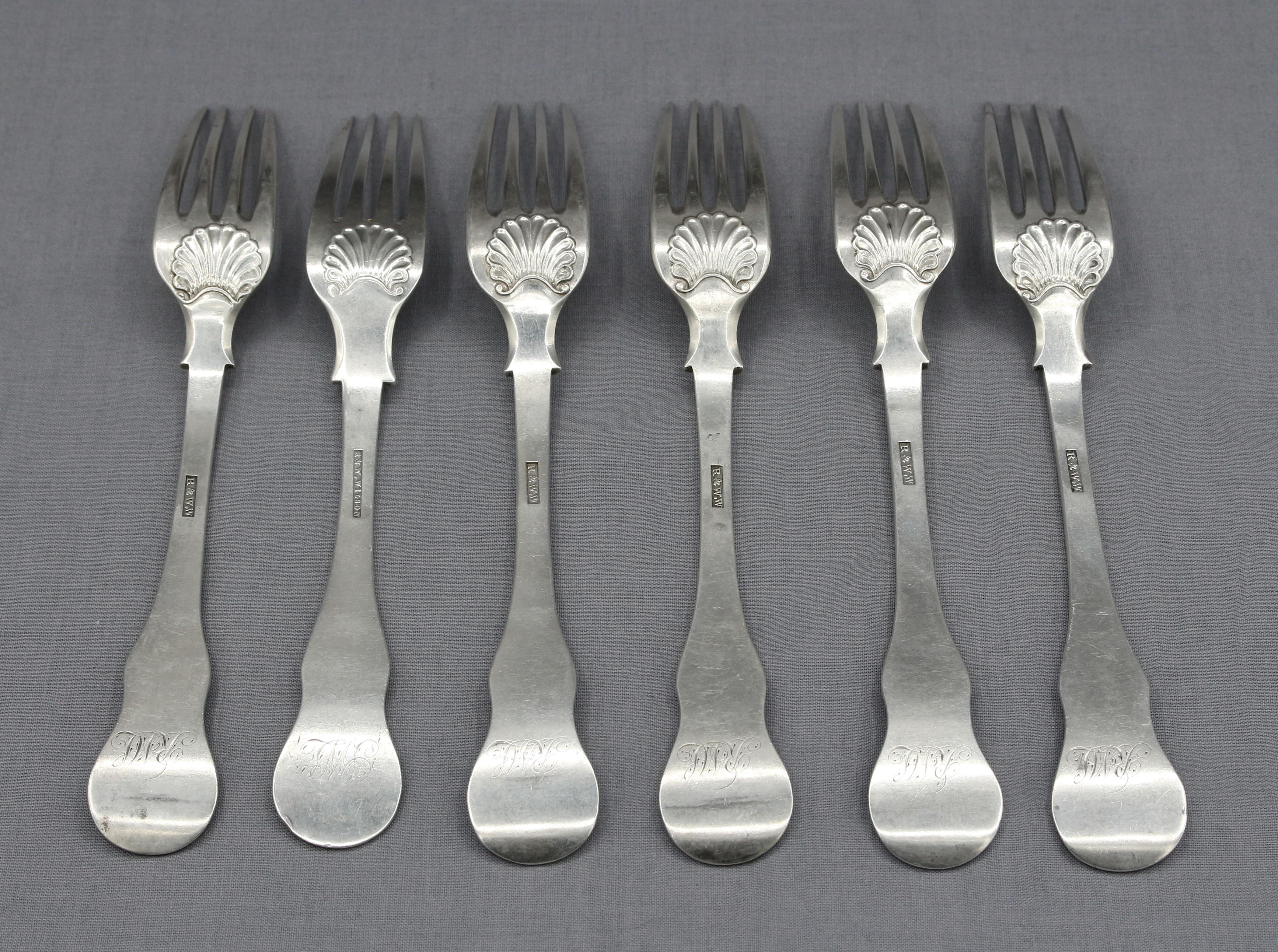 Set of 6 coin silver dinner forks in 
