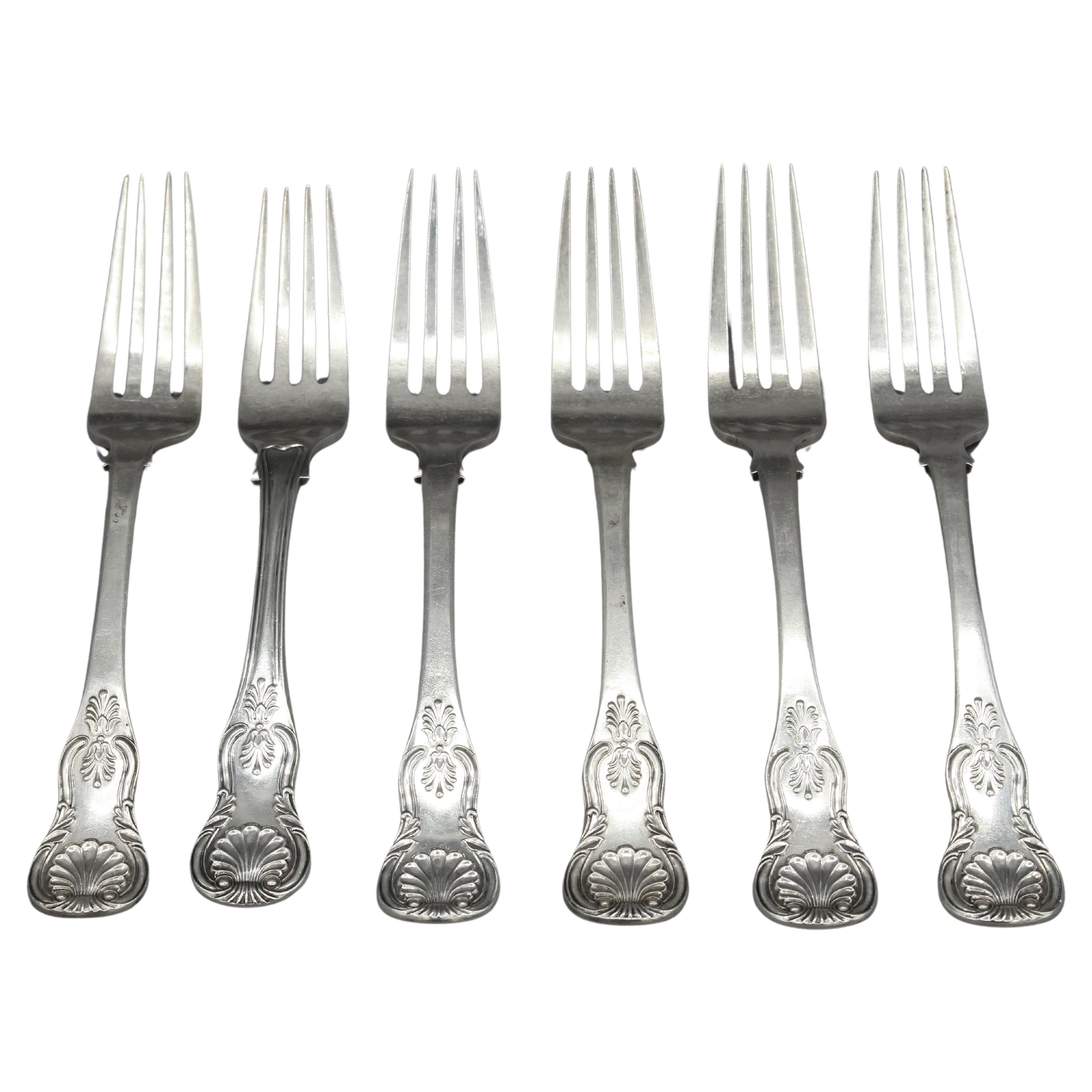 c. 1835 Set of 6 Coin Silver Dinner Forks by R. & W. Wilson