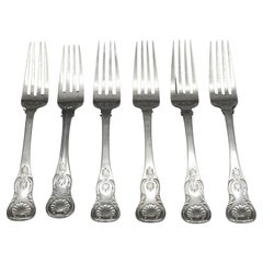 Antique c. 1835 Set of 6 Coin Silver Dinner Forks by R. & W. Wilson