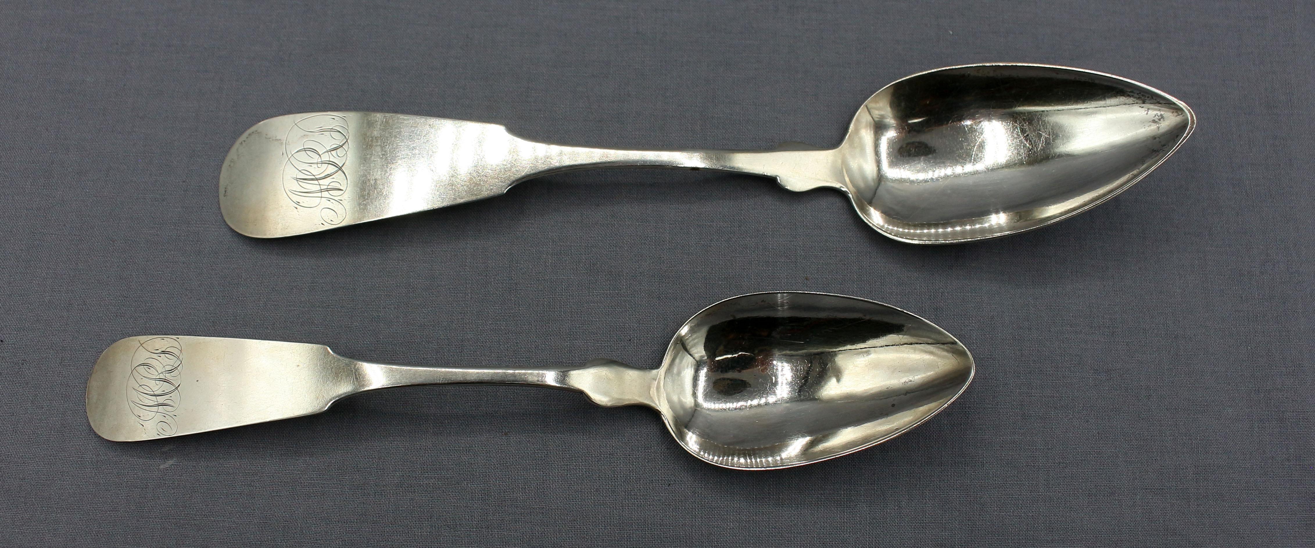 Victorian c. 1840-50 Set of 4 Coin Silver Serving Spoons by Bigelow & Brothers For Sale