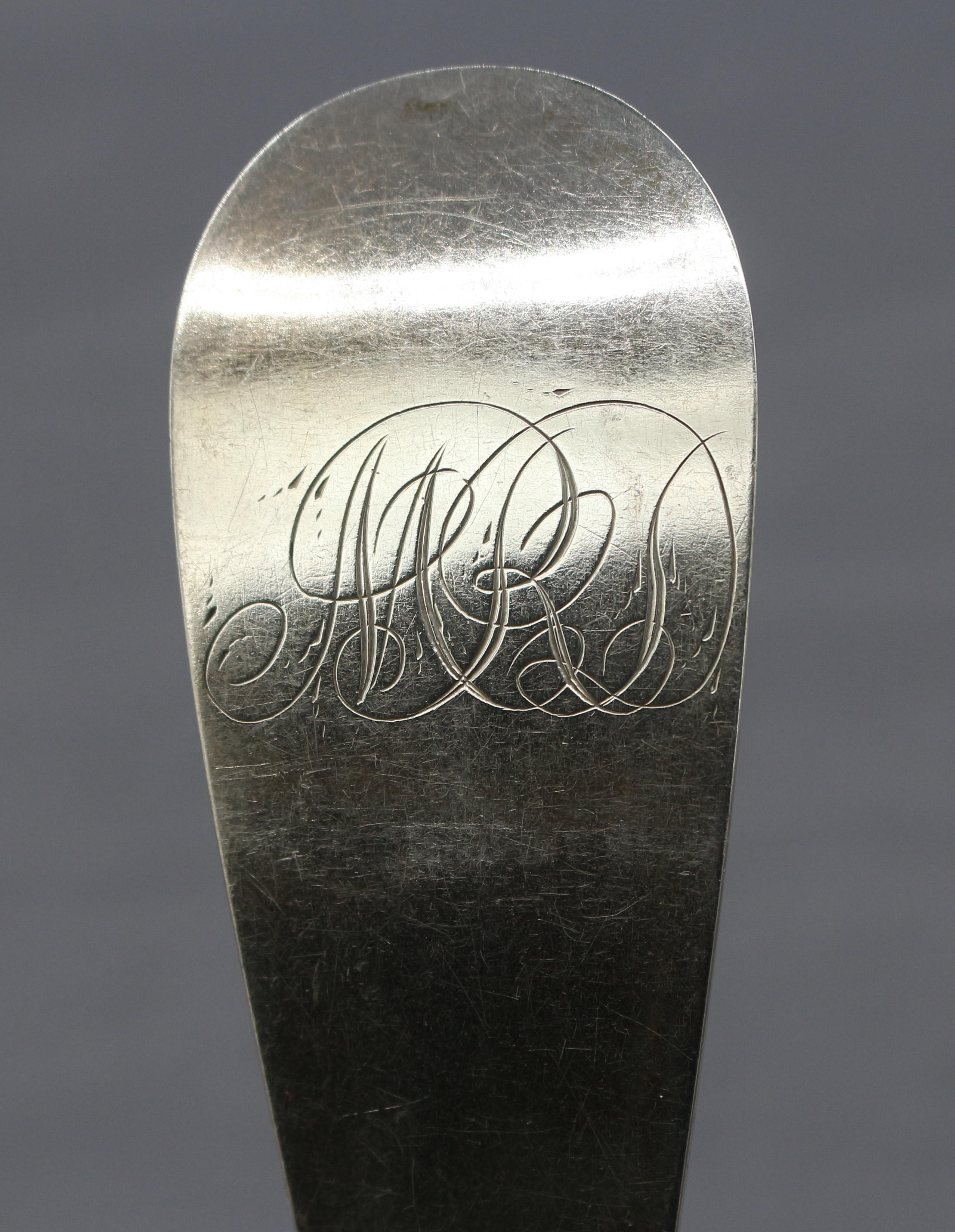 American c. 1840-50 Set of 4 Coin Silver Serving Spoons by Bigelow & Brothers For Sale