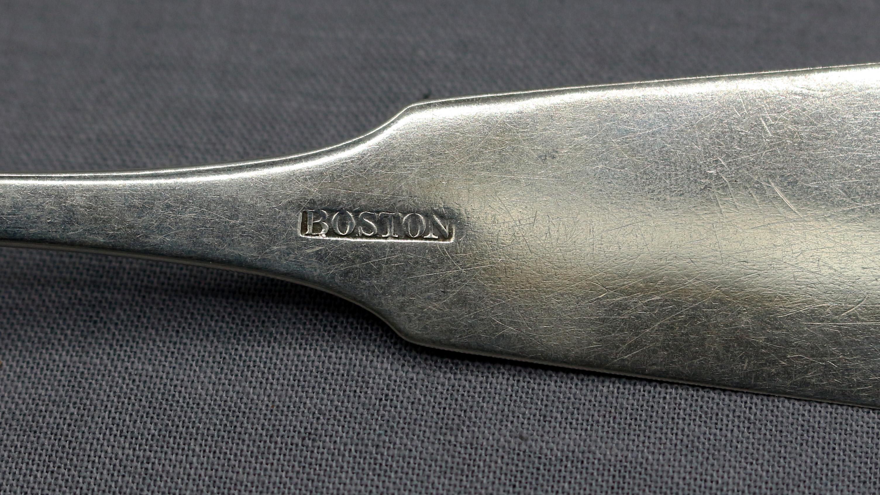 20th Century c. 1840-50 Set of 4 Coin Silver Serving Spoons by Bigelow & Brothers For Sale