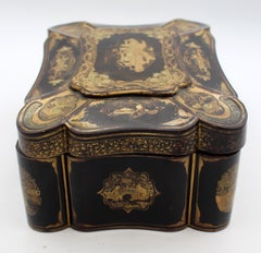 c. 1840-60 Chinese Lacquer on Wood Cartouche Shaped Box