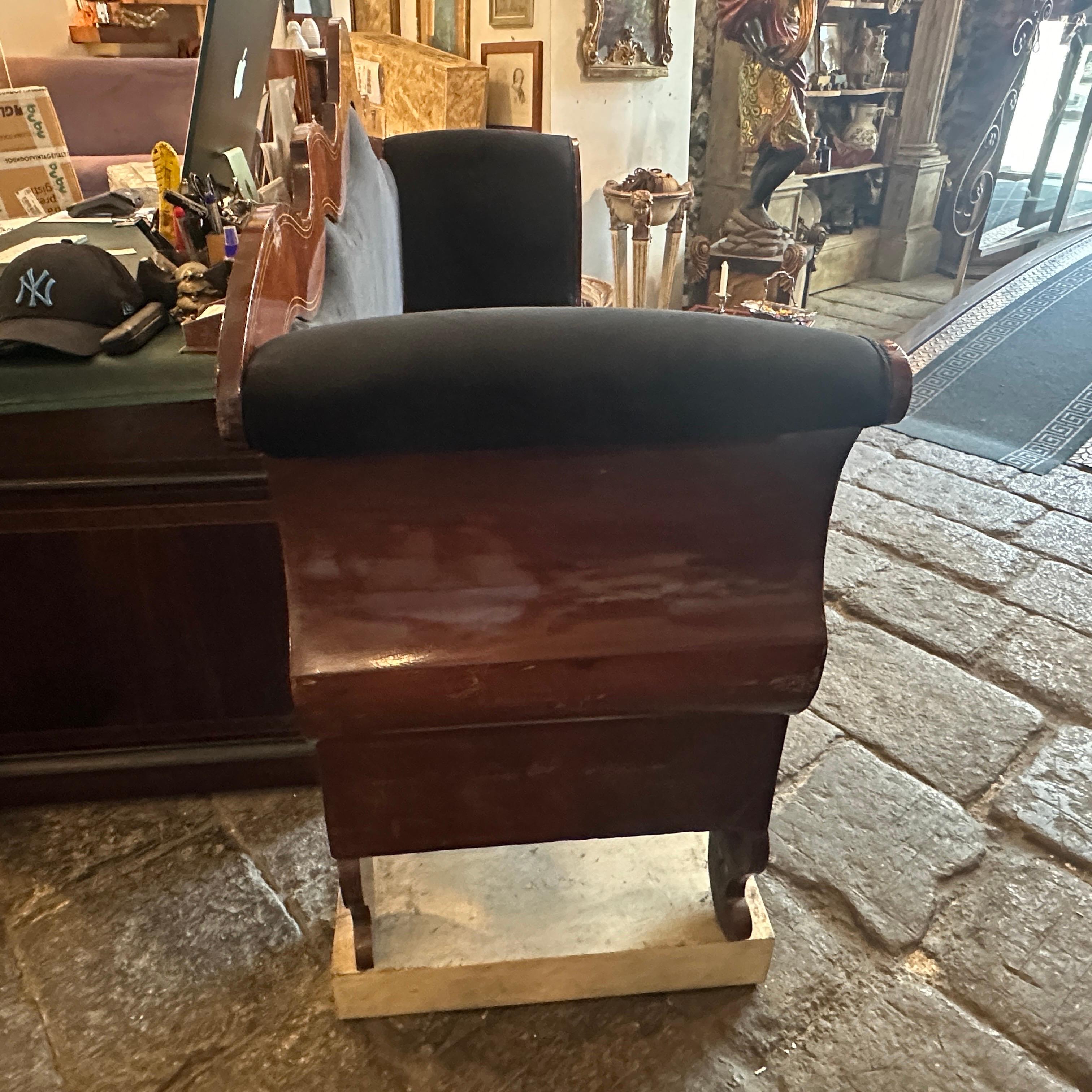 c. 1840 Charles X Inlaid Wood and Black Velvet Sicilian Sofa For Sale 5