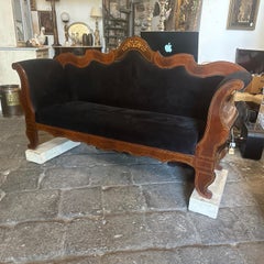 A Charles X Inlaid Wood and Black Velvet Sicilian Sofa