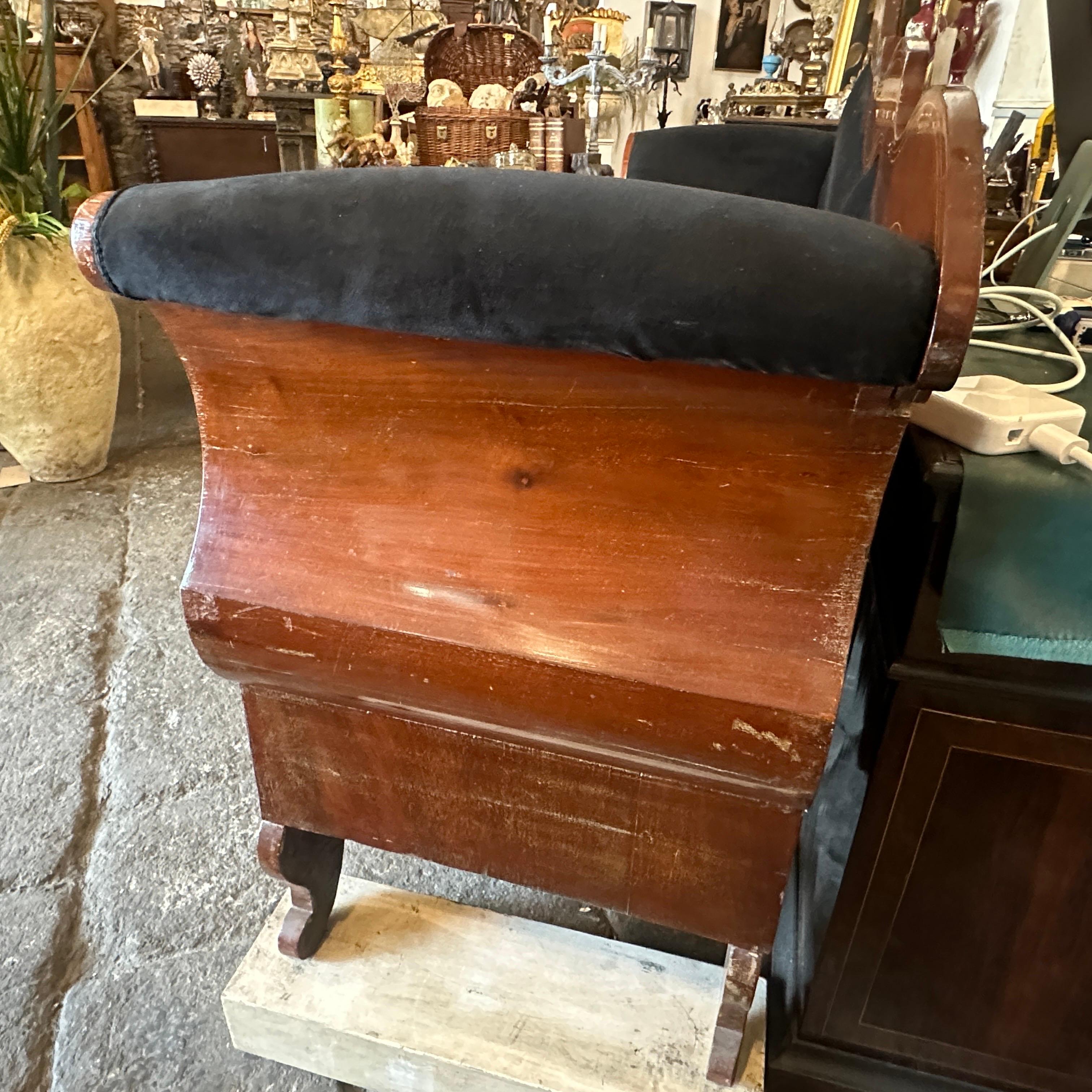 c. 1840 Charles X Inlaid Wood and Black Velvet Sicilian Sofa For Sale 1