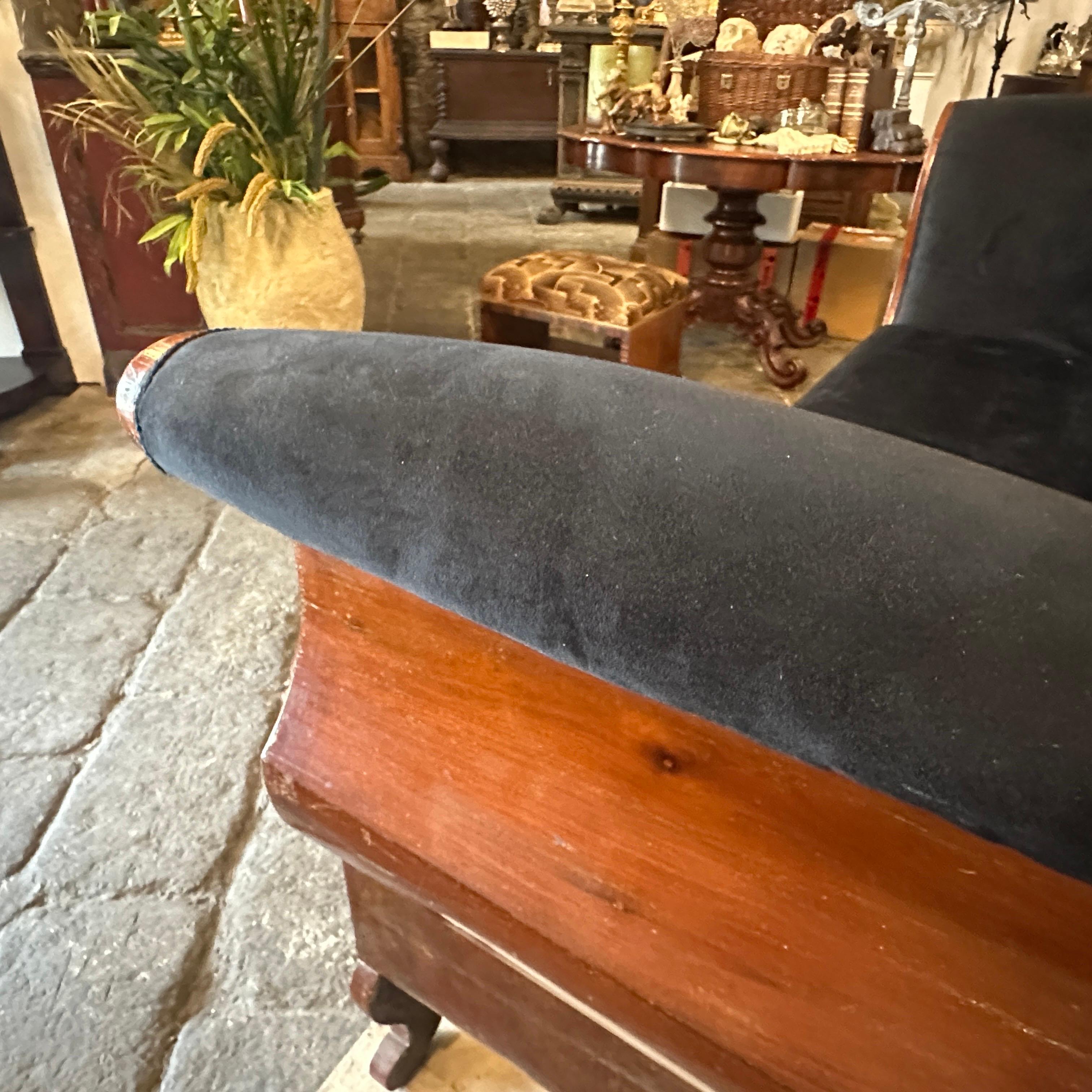 c. 1840 Charles X Inlaid Wood and Black Velvet Sicilian Sofa For Sale 3