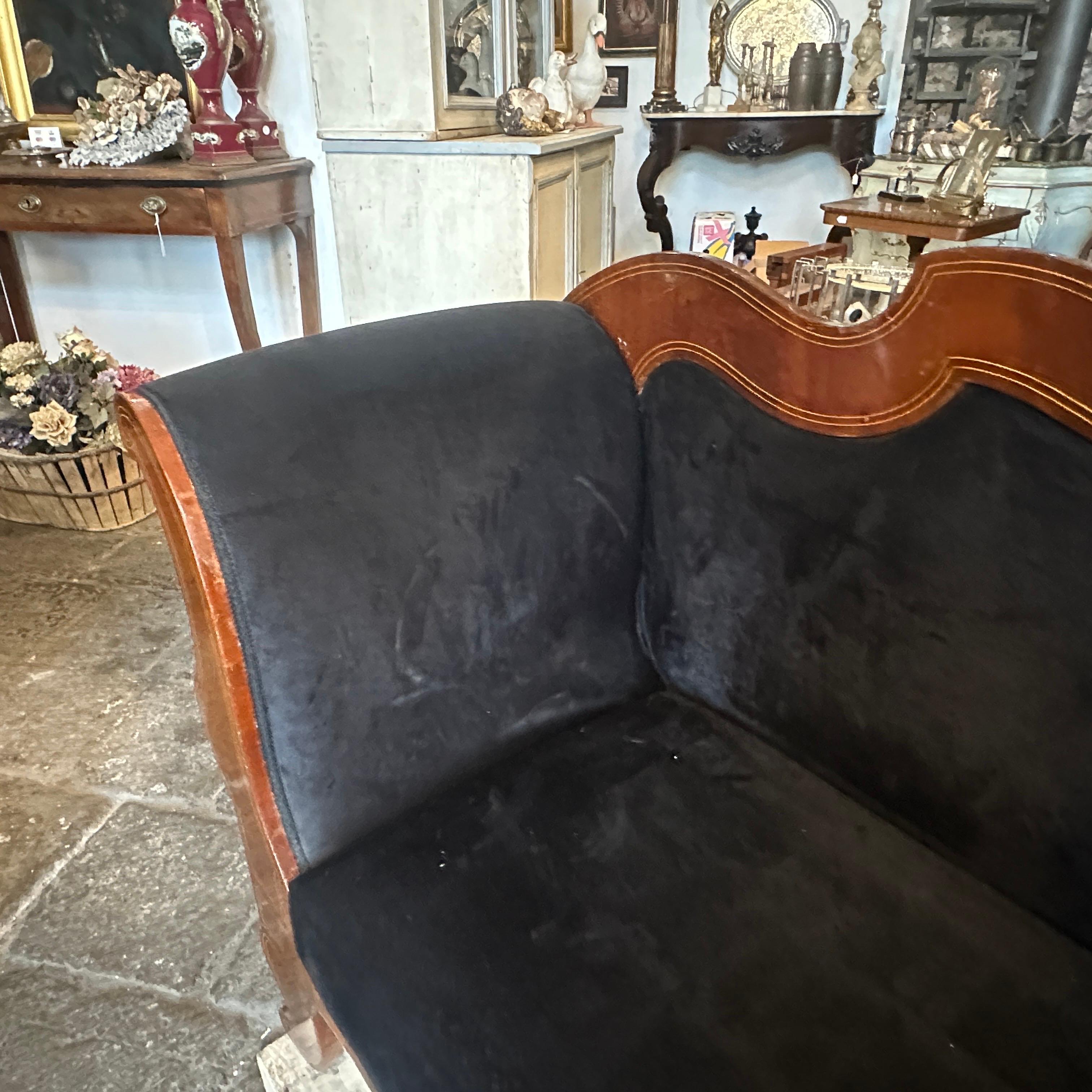c. 1840 Charles X Inlaid Wood and Black Velvet Sicilian Sofa For Sale 4