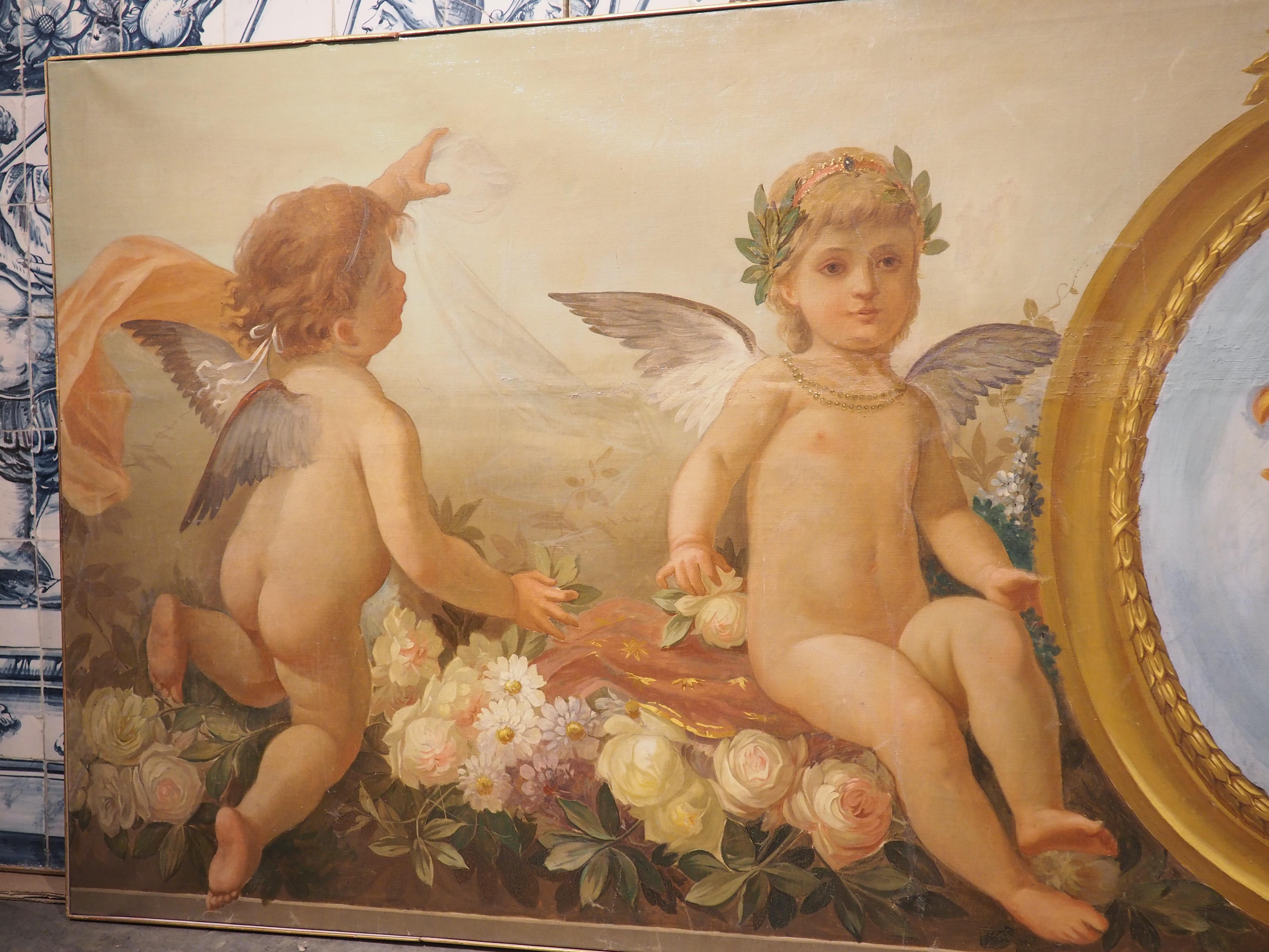 Hand-Painted C. 1840 French Boiserie Painting, the Allegory of Spring and the Arms of France For Sale