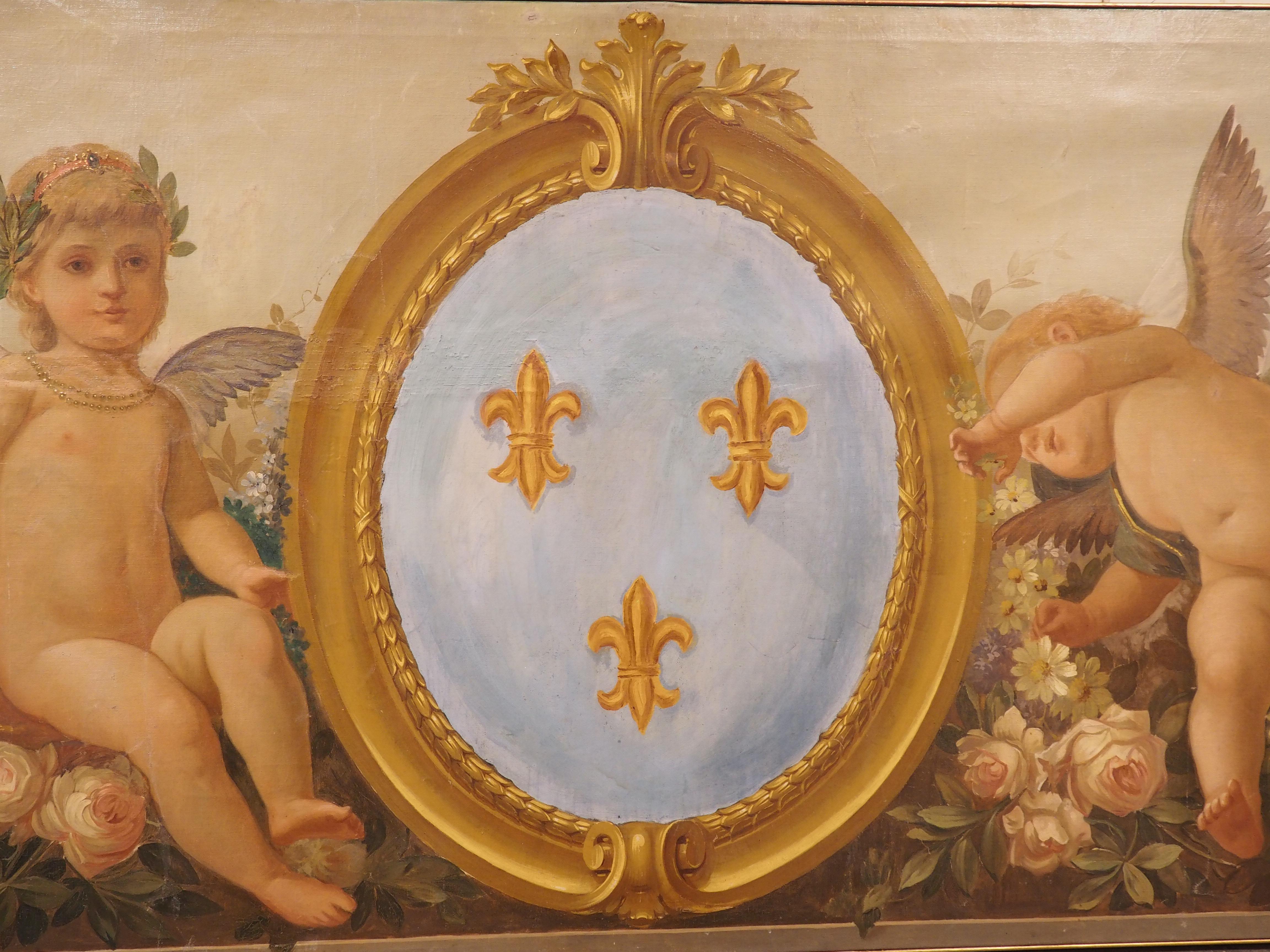 C. 1840 French Boiserie Painting, the Allegory of Spring and the Arms of France In Good Condition For Sale In Dallas, TX