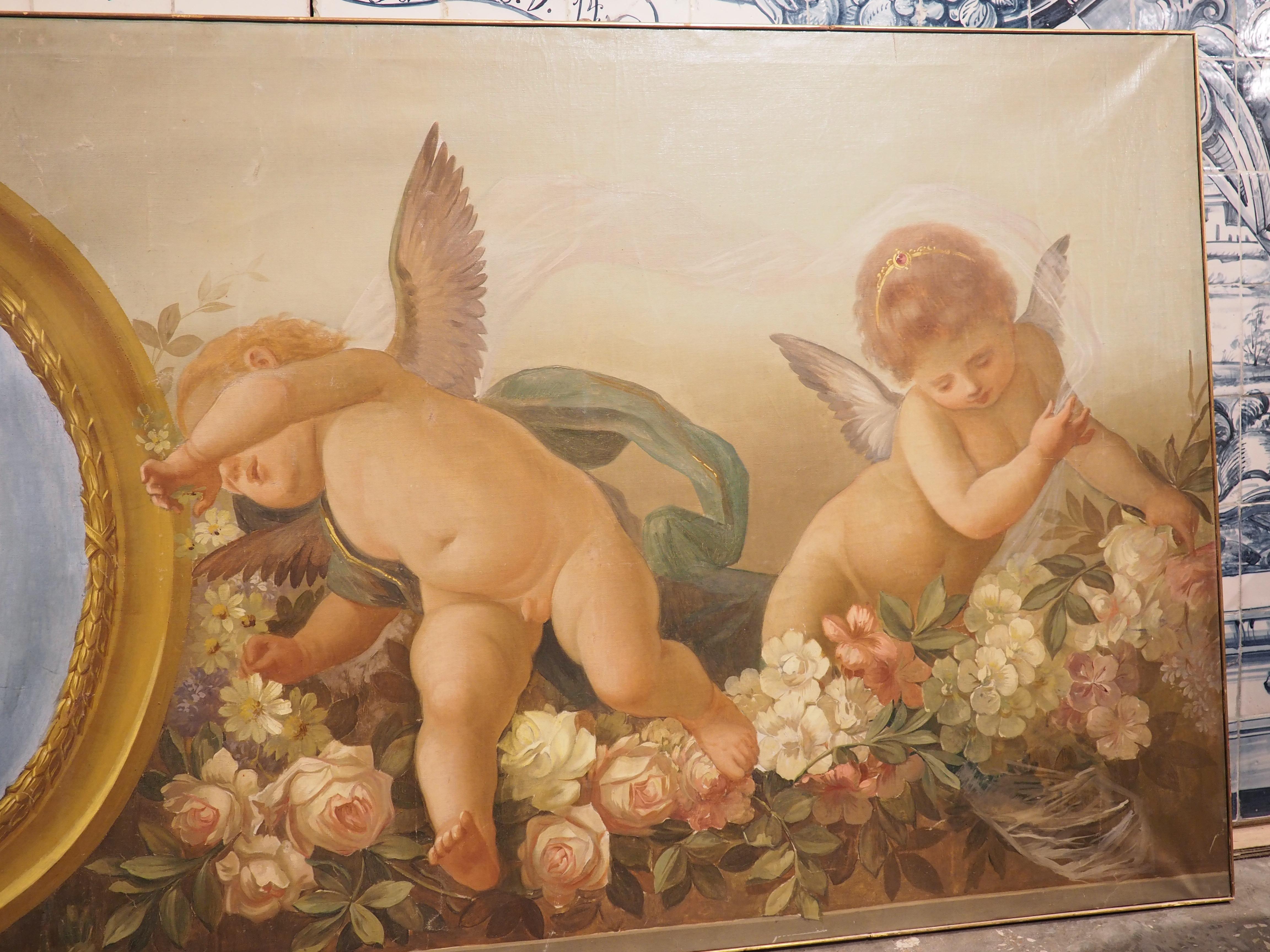 Mid-19th Century C. 1840 French Boiserie Painting, the Allegory of Spring and the Arms of France For Sale