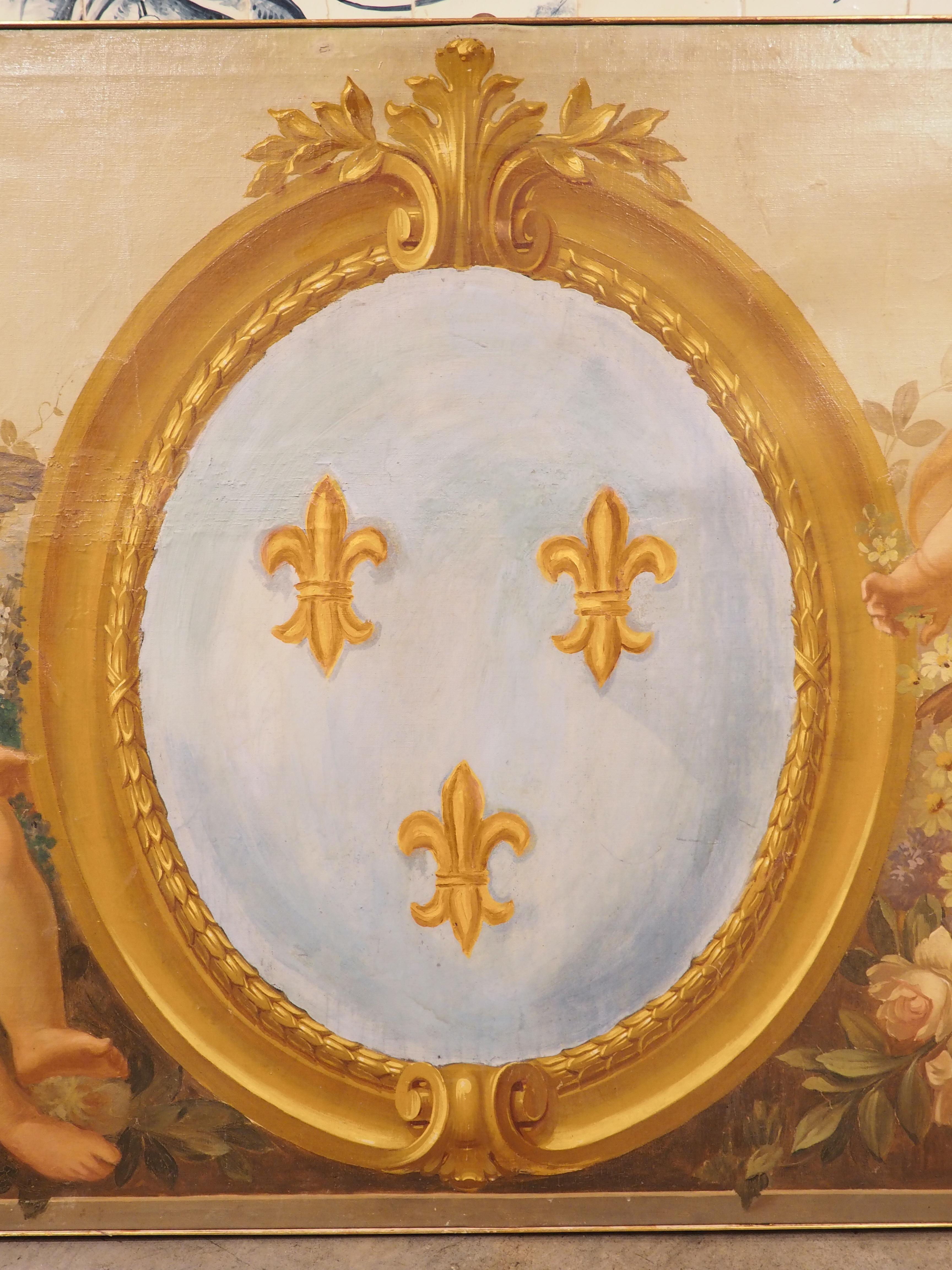 Wood C. 1840 French Boiserie Painting, the Allegory of Spring and the Arms of France For Sale