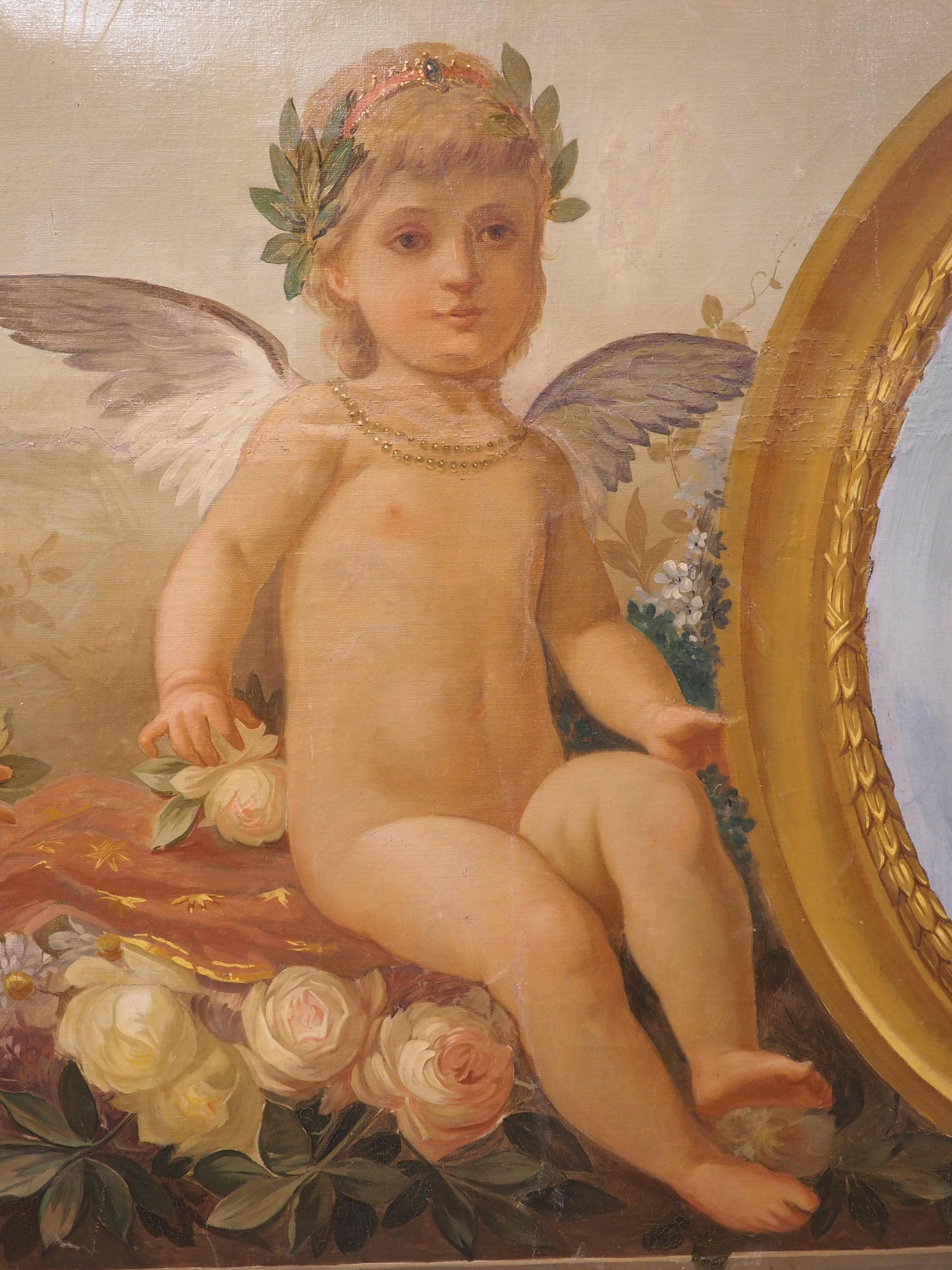 C. 1840 French Boiserie Painting, the Allegory of Spring and the Arms of France For Sale 1