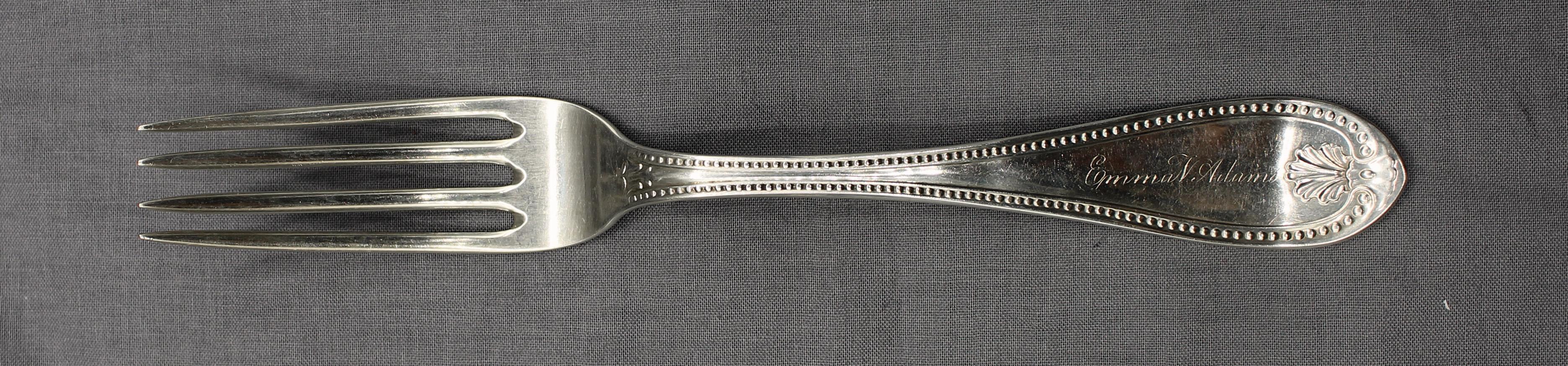 Set of 6 bead & shell coin silver dinner forks, c.1840. By Robert & William Wilson, Philadelphia. Marked 