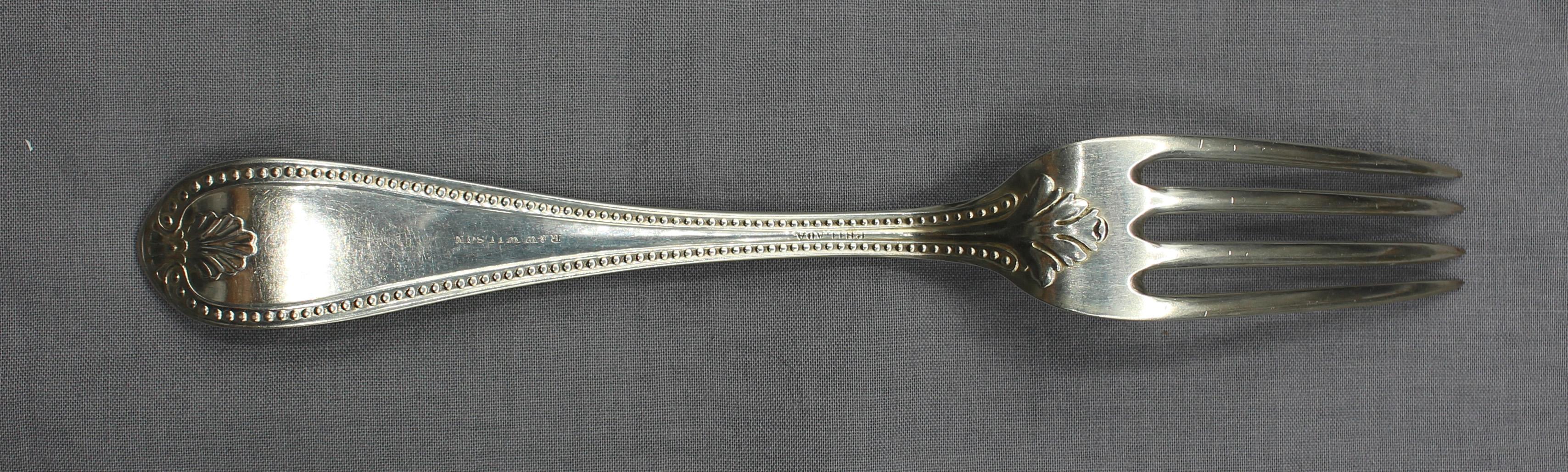 Neoclassical c. 1840 Set of 6 Coin Silver Dinner Forks For Sale