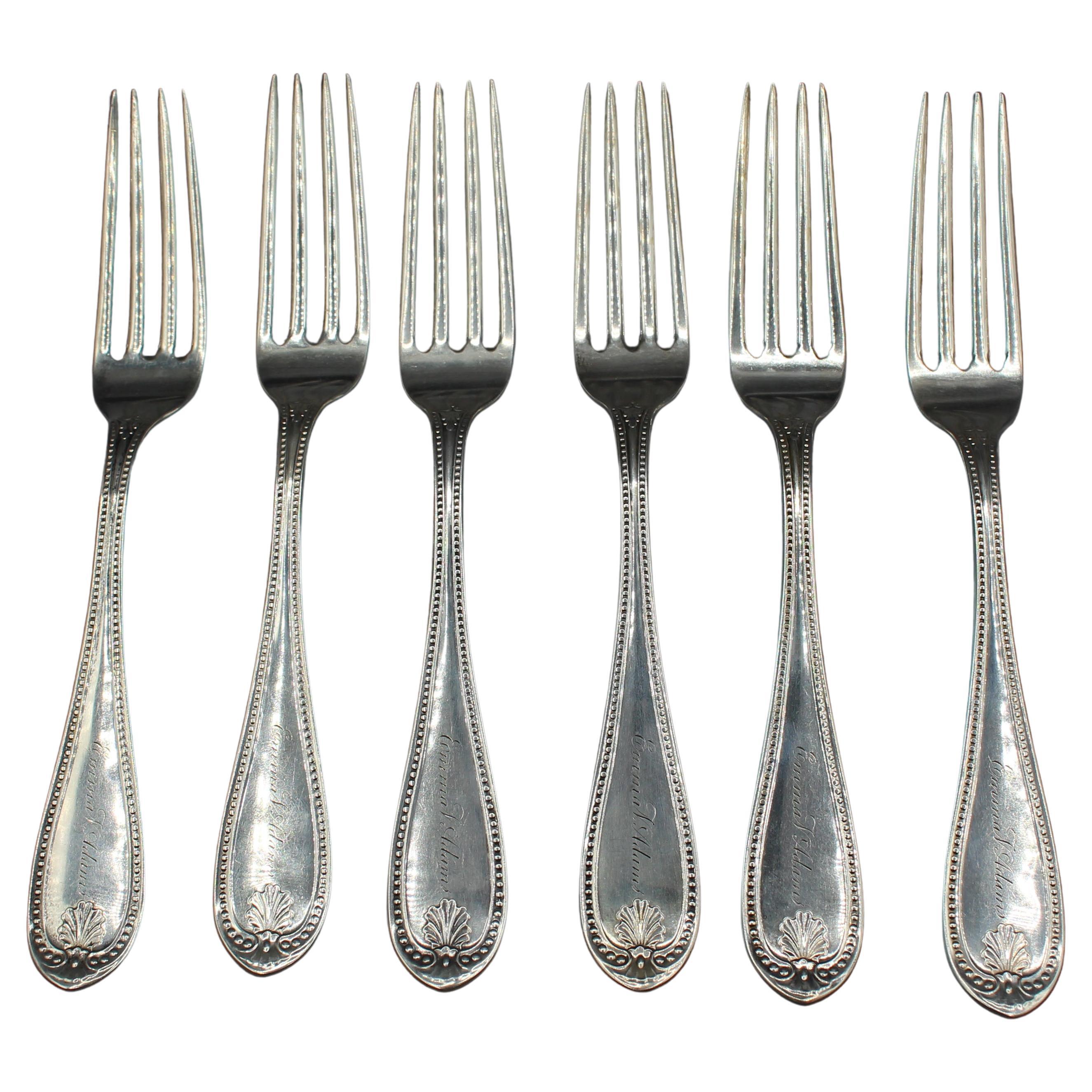 c. 1840 Set of 6 Coin Silver Dinner Forks