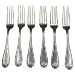 Antique c. 1840 Set of 6 Coin Silver Dinner Forks