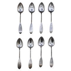 Antique c. 1848-1865 Set of 8 Sterling Silver Teaspoons by Bailey & Co.
