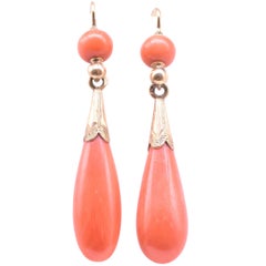 18 Karat Coral Pendeloque Earrings, circa 1850