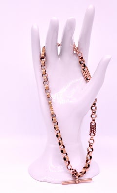9 Karat Victorian Chunky Multi Link Albert Chain with 2 Dog Tags, 16.5"