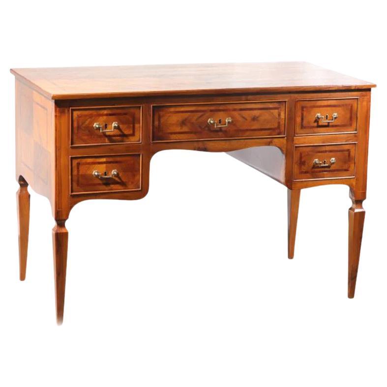 C. 1850 Empire Style Walnut Marquetry Italian Writing Desk For Sale