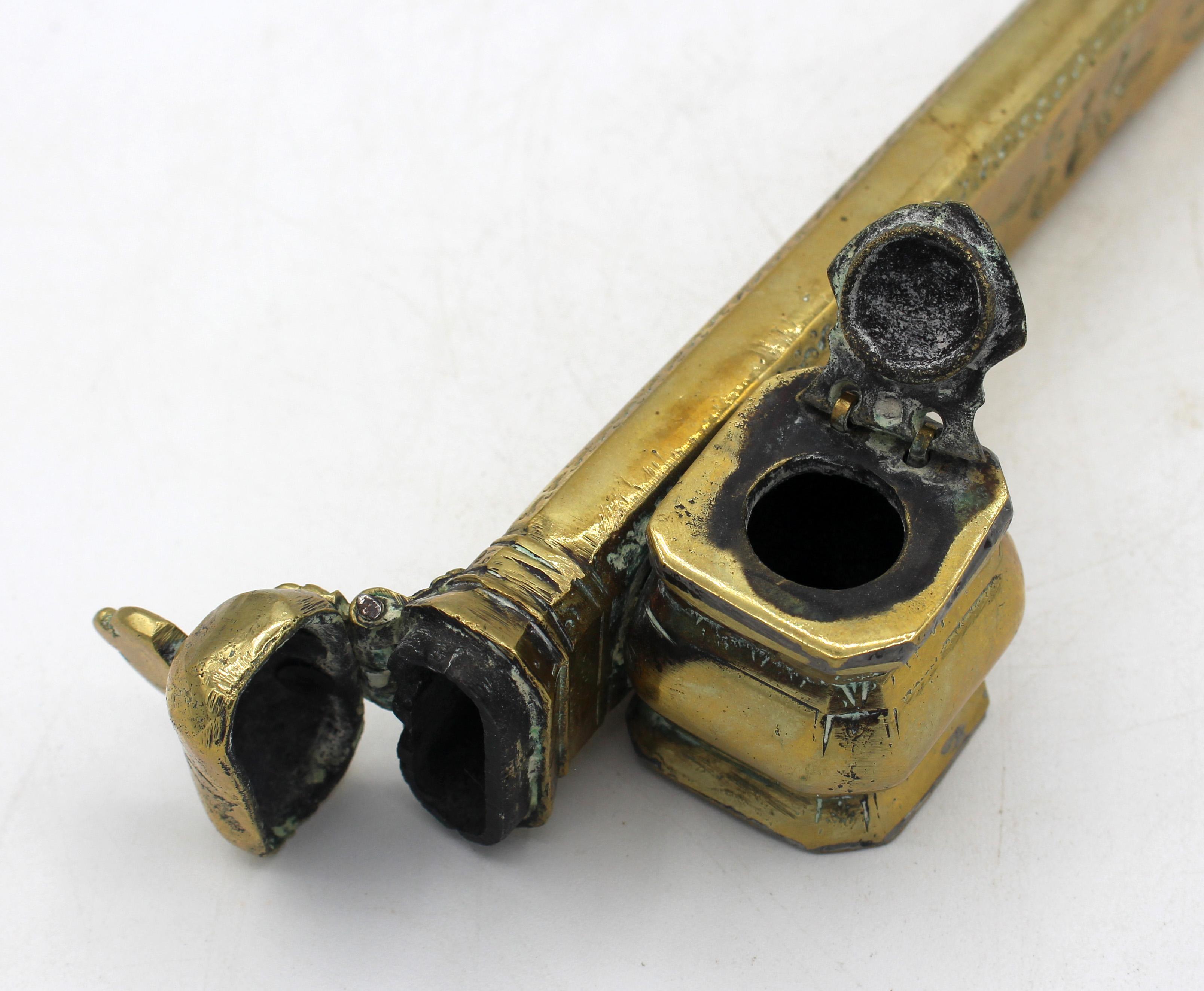 19th Century c. 1850 Middle Eastern Islamic Brass Inkwell & Pen Case For Sale