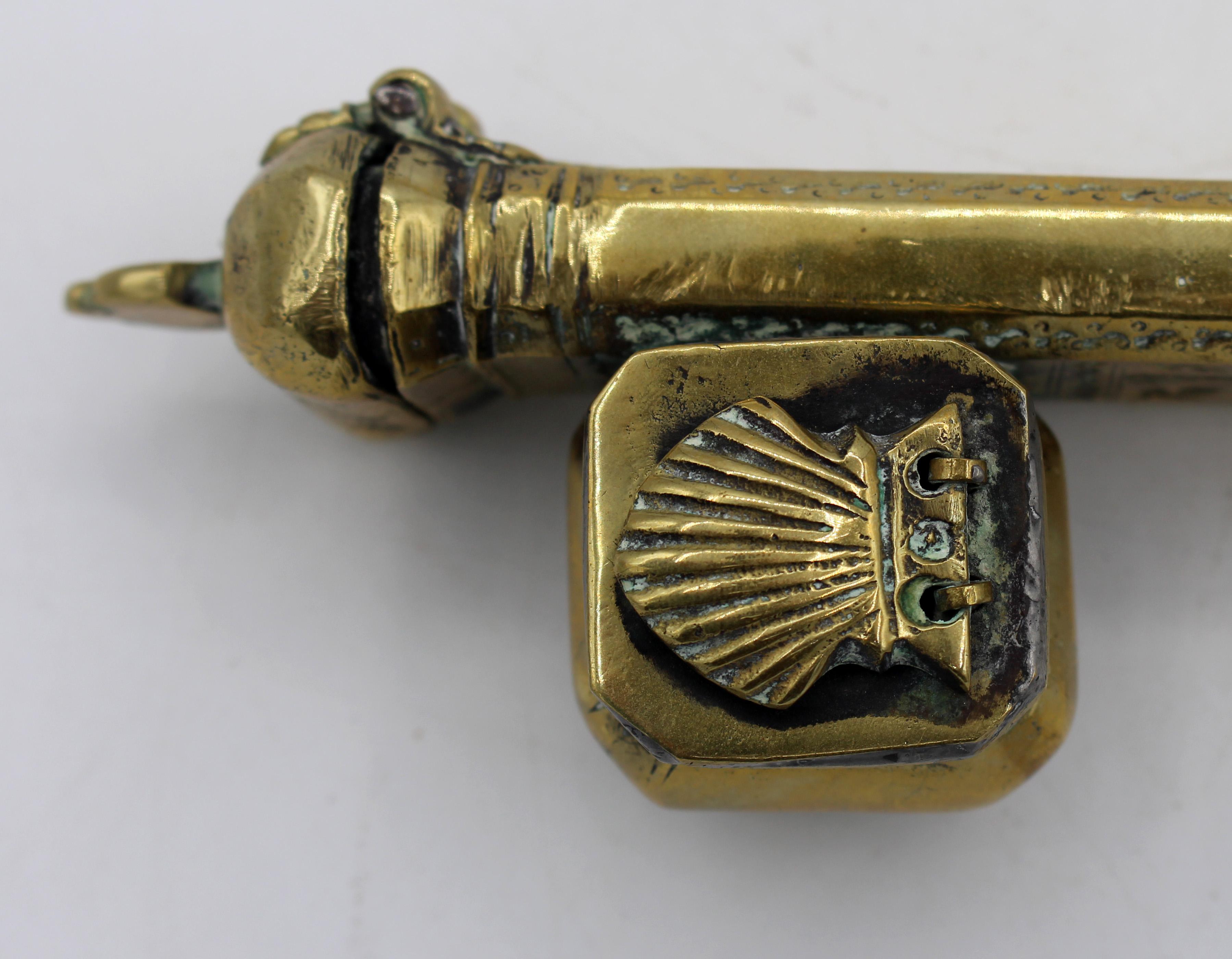 c. 1850 Middle Eastern Islamic Brass Inkwell & Pen Case For Sale 1