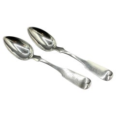 c. 1850 Pareja de cucharas de servir de plata acuñada de Butler & McCarty & Co.