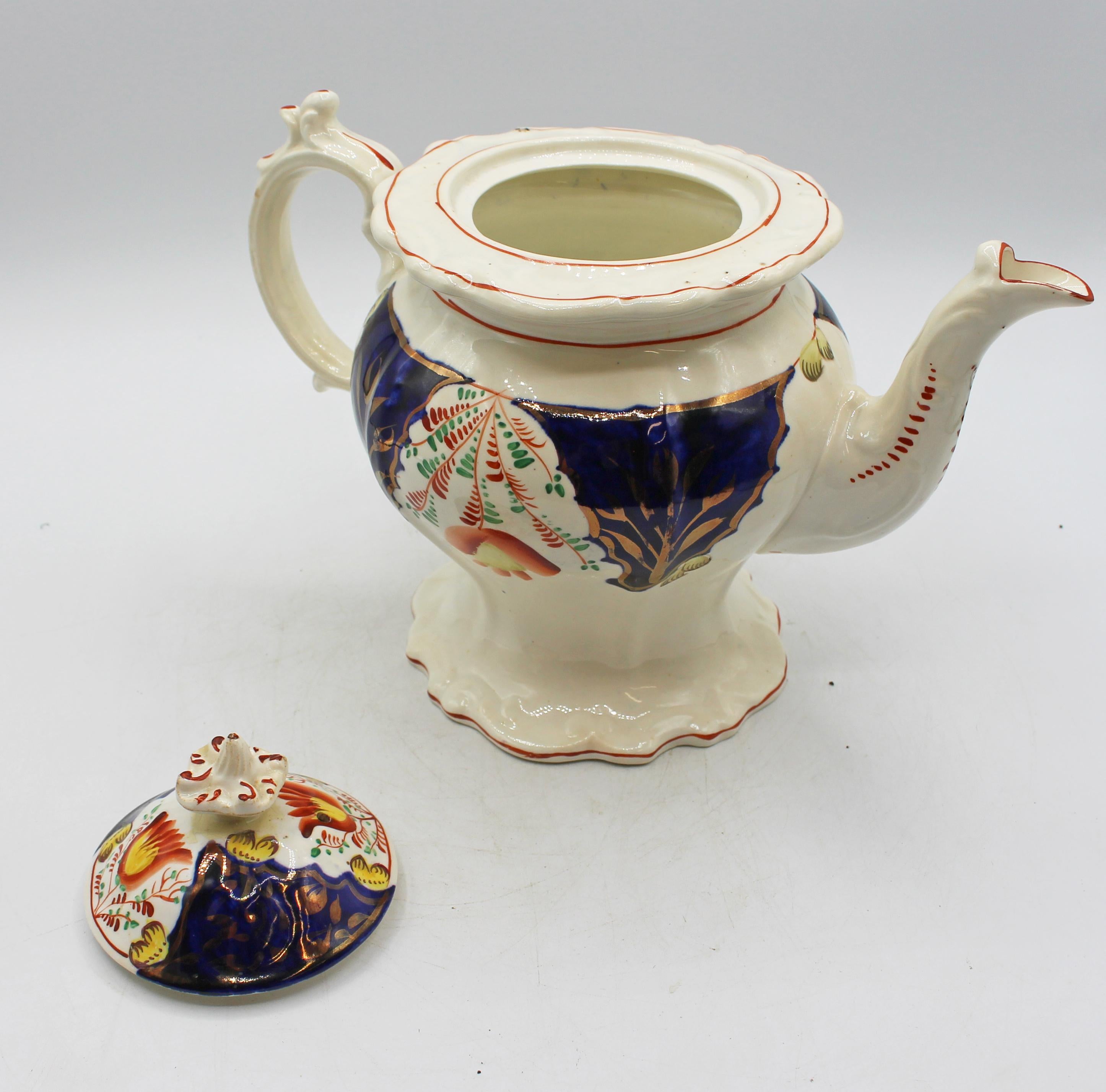 C. 1850s English Staffordshire Gaudy Welsh Swansea Cottage Tulip Pattern Tea Pot im Zustand „Gut“ im Angebot in Chapel Hill, NC