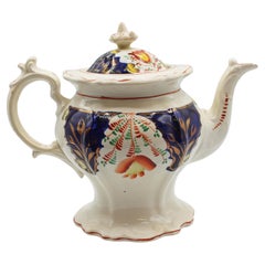 C. 1850s English Staffordshire Gaudy Welsh Swansea Cottage Tulip Pattern Tea Pot