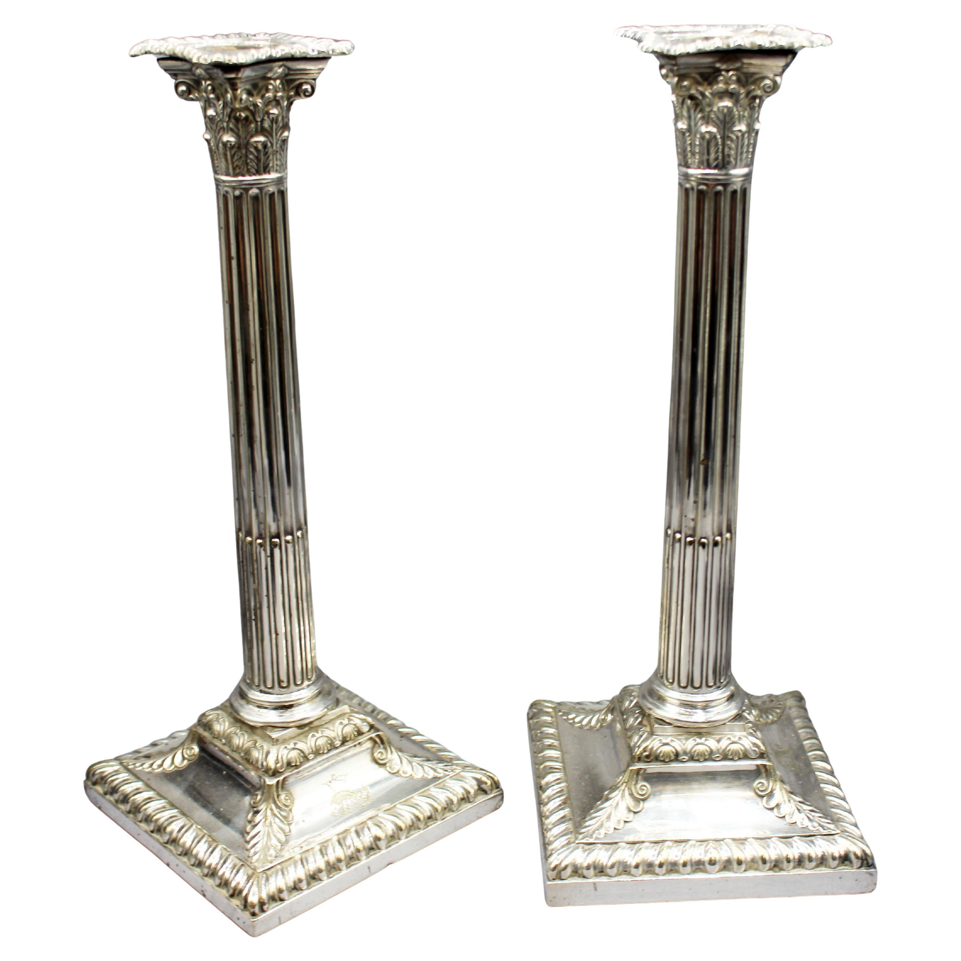 C. 1853-1867 English Pair of Silver Plate on Copper Armorial Candlesticks For Sale