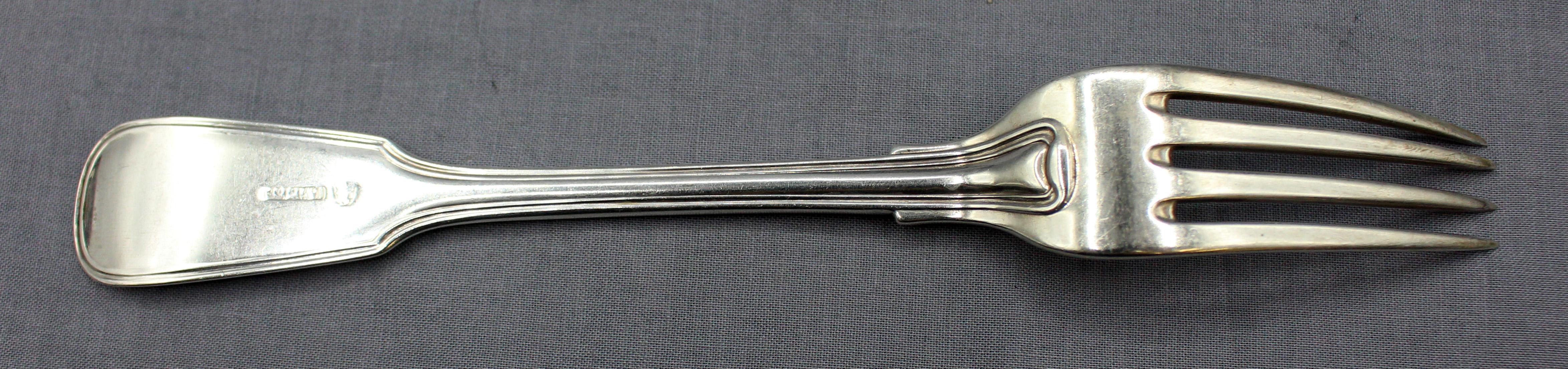 c. 1855-69 Set of 6 German Dinner Forks by L. Victor In Good Condition For Sale In Chapel Hill, NC