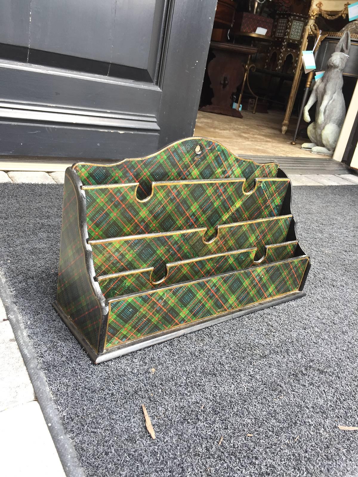 Scottish Large Green Tartan Letter Holder Shelf, circa 1860-1880 For Sale 1