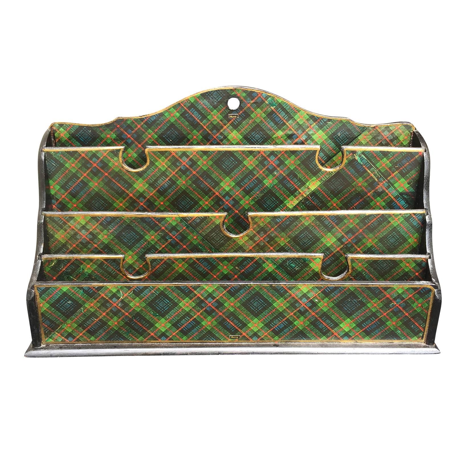 Scottish Large Green Tartan Letter Holder Shelf, circa 1860-1880 For Sale