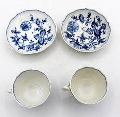 c. 1860-1924 Pair of Blue Onion Pattern Demitasse Cups & Saucers by Meissen