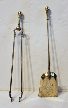 C. 1860-80 English Brass Ball Top Fire Tools