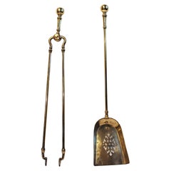 C. 1860-80 English Brass Ball Top Fire Tools
