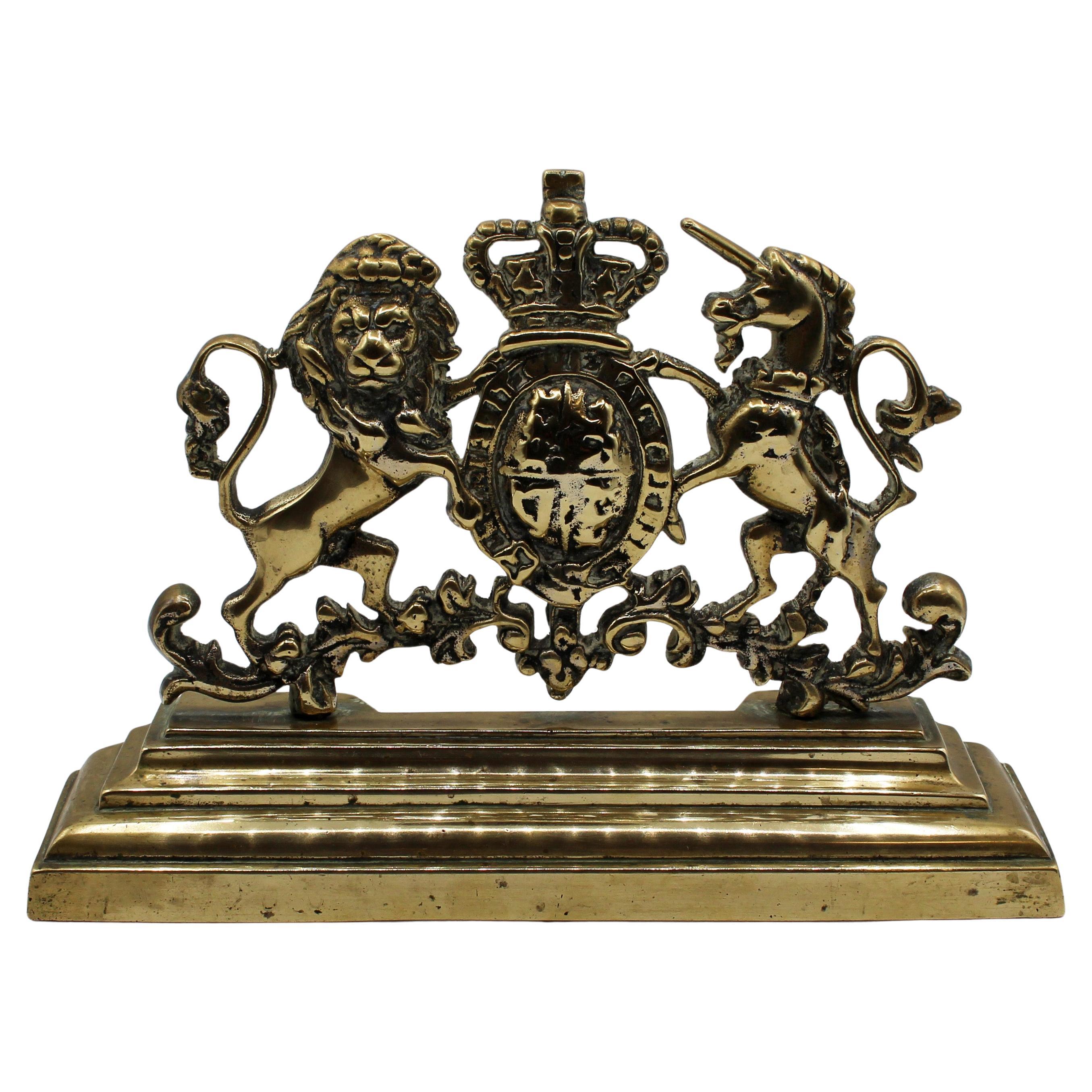 C. 1860-80 English Cast Brass Royal Crest Doorstop