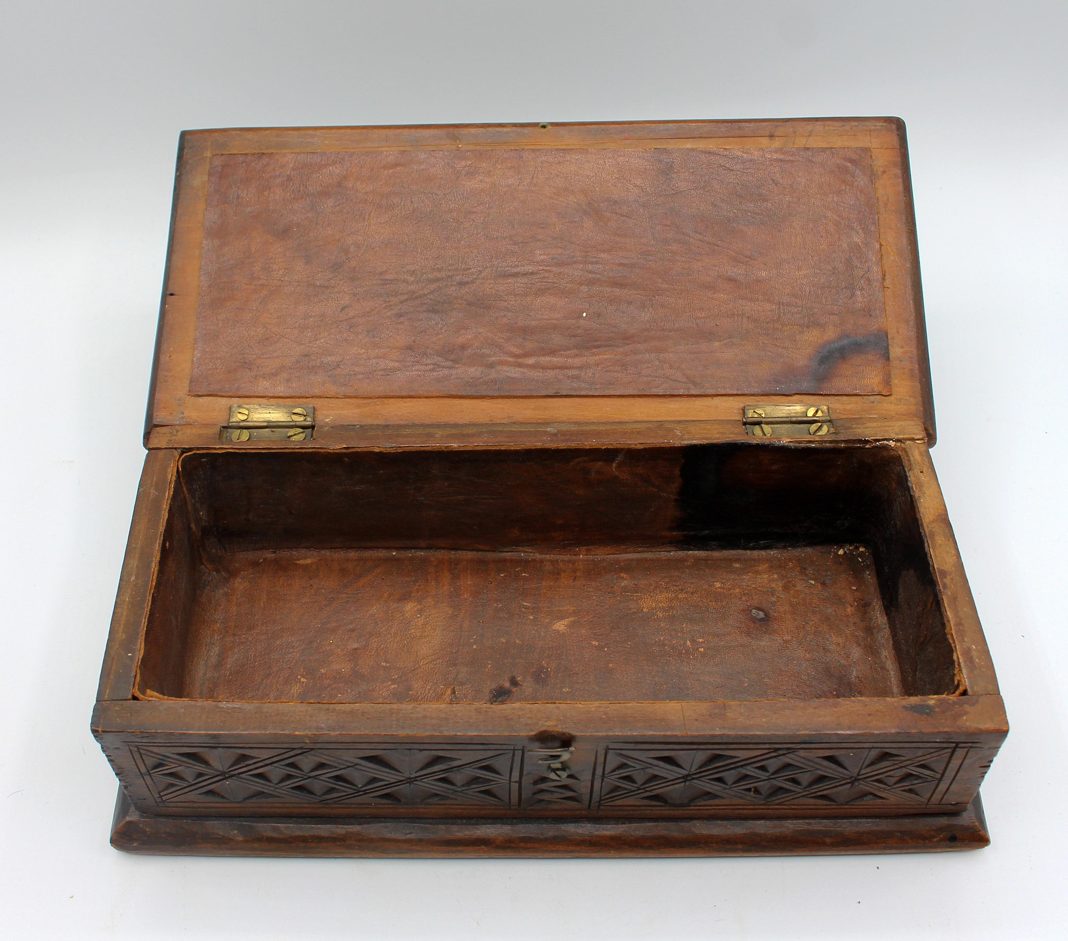 Wood c. 1860-80 Gothic Revival Carved Box