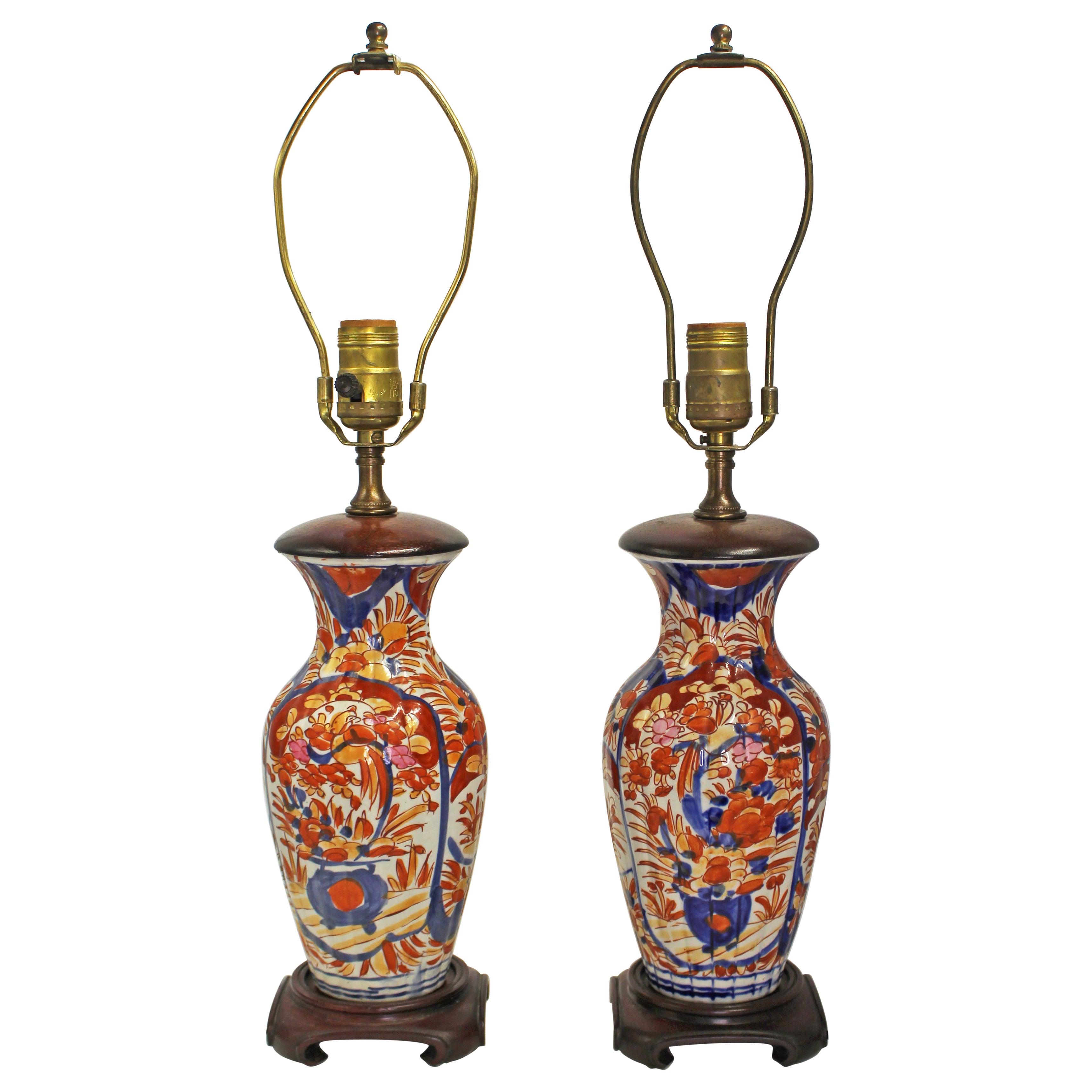 C. 1860-80 Pair of Japanese Imari Vases Mounted as Lamps For Sale