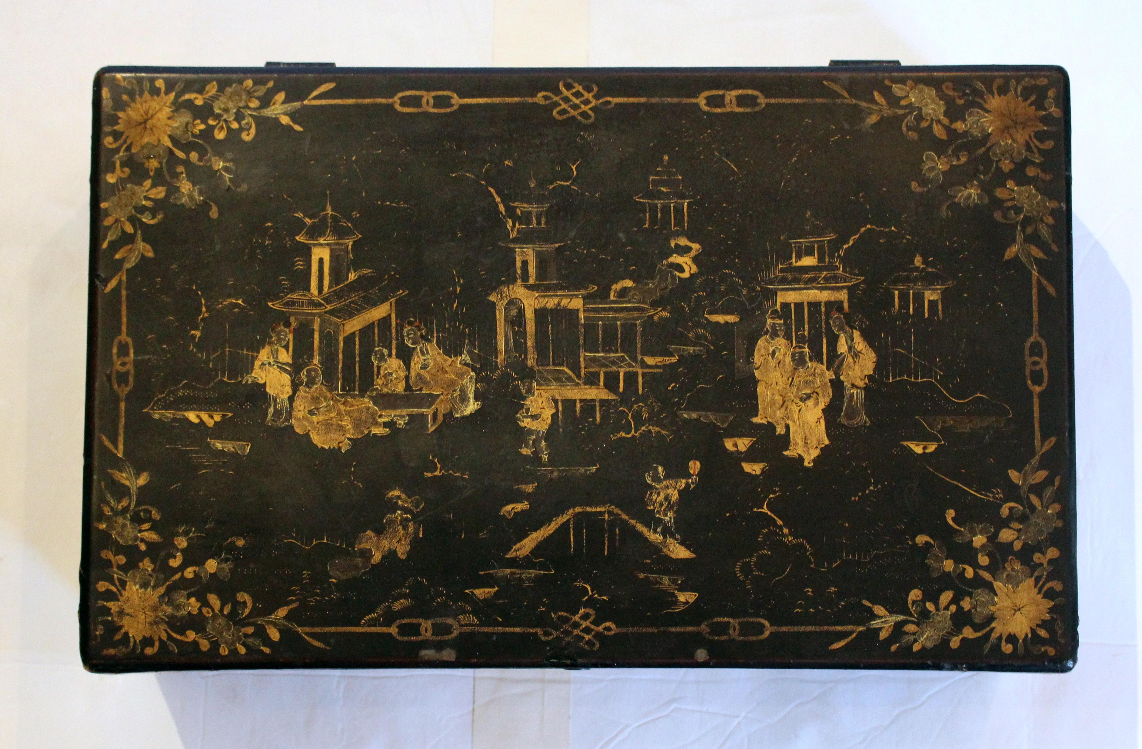 c. 1860 Chinesischer Lack auf Wood Writing Slope im Angebot 4