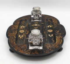 c. 1860 Bureau anglais à double face en papier mâché Standish