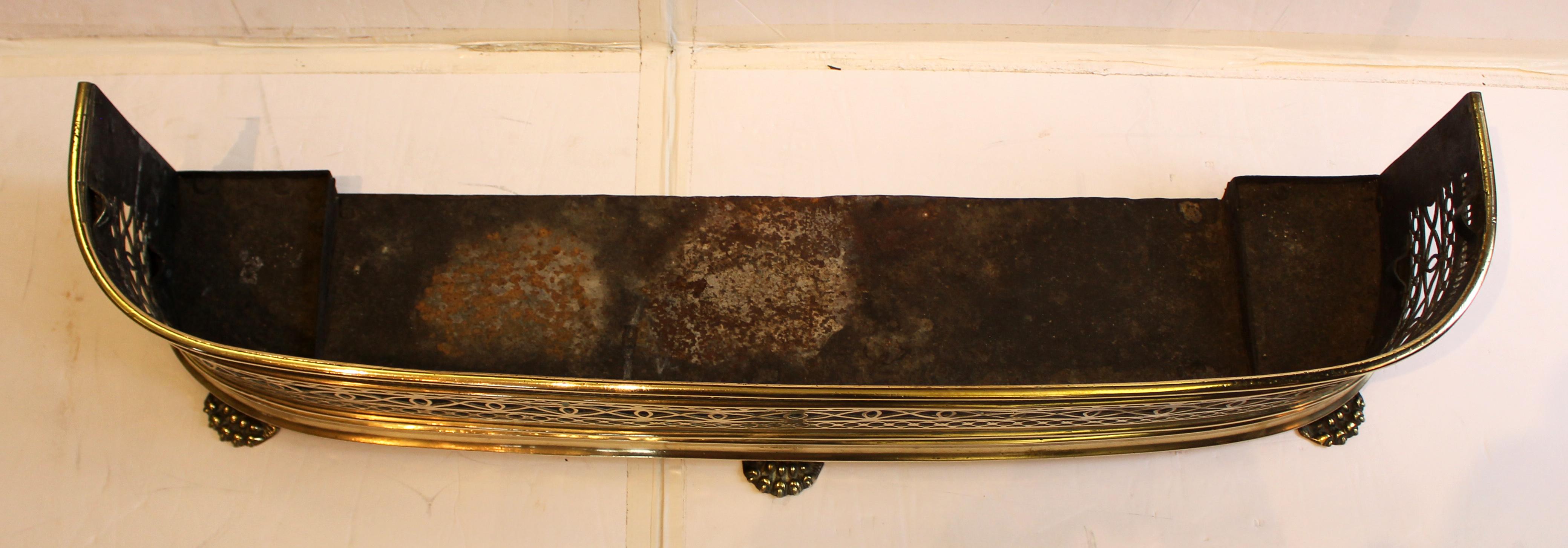 Victorian c. 1860 English Brass Fire Fender With Integral Tool Holders