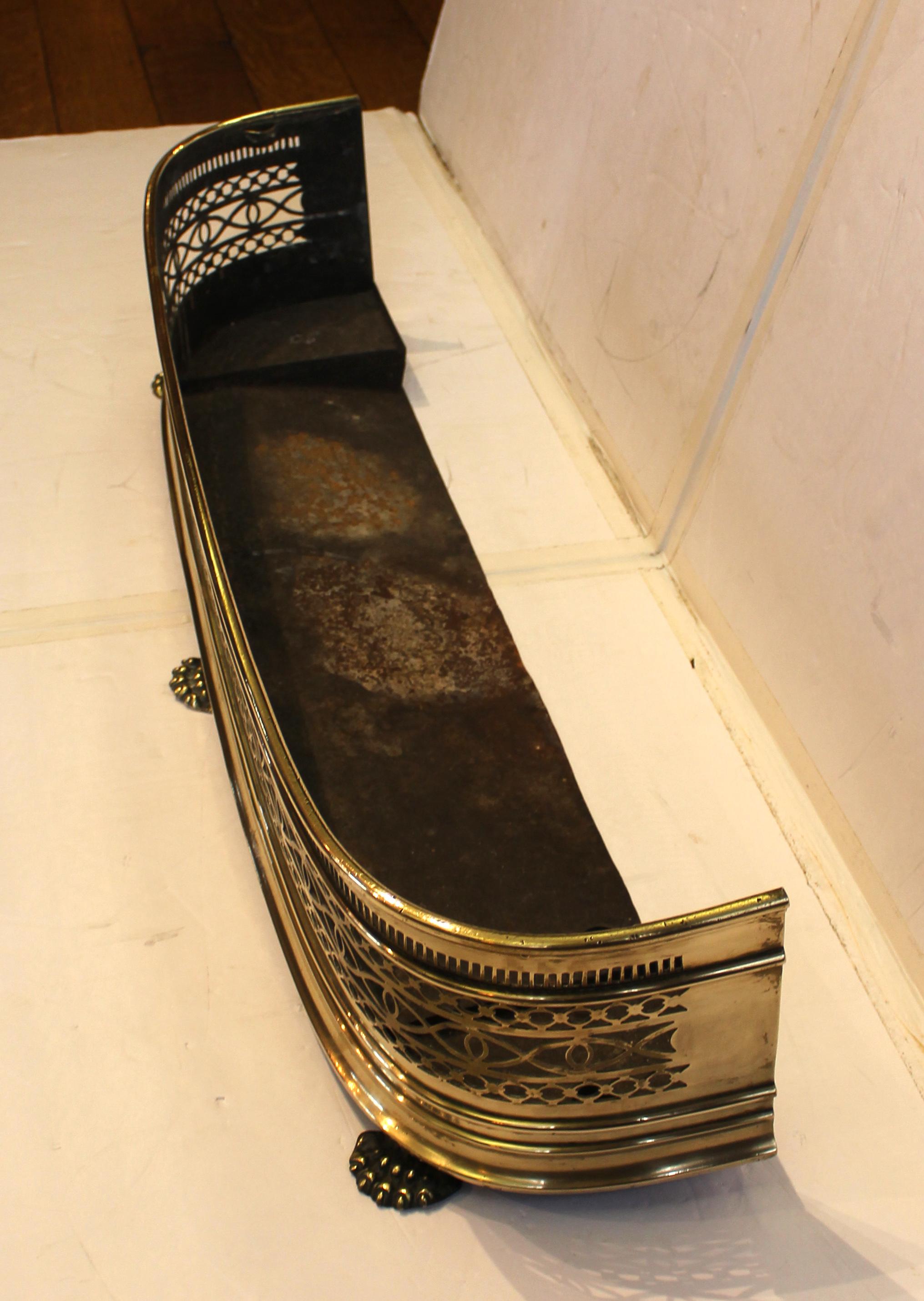 19th Century c. 1860 English Brass Fire Fender With Integral Tool Holders