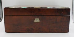 C. 1860 English Inlaid Burl Wood Lap Desk Writing Box