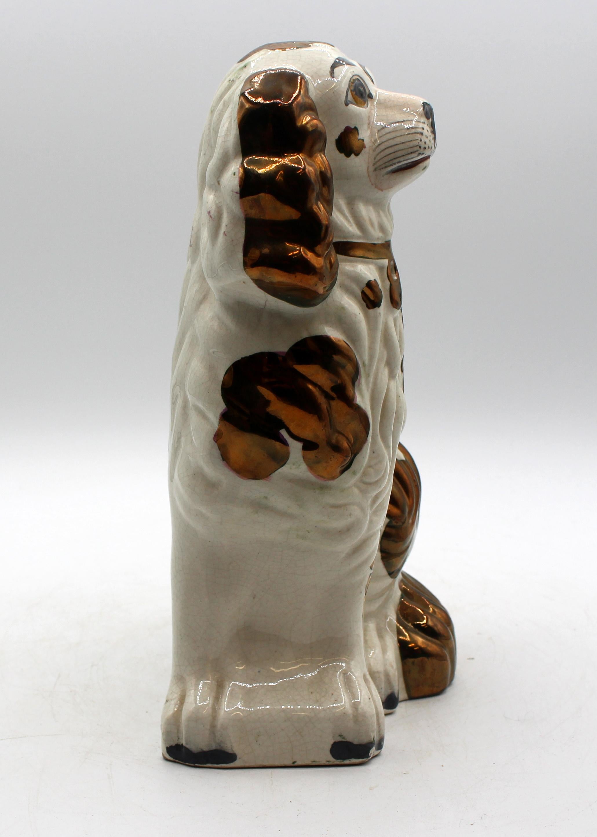 19th Century C. 1860s-70s Copper Luster Staffordshire King Charles Spaniel For Sale