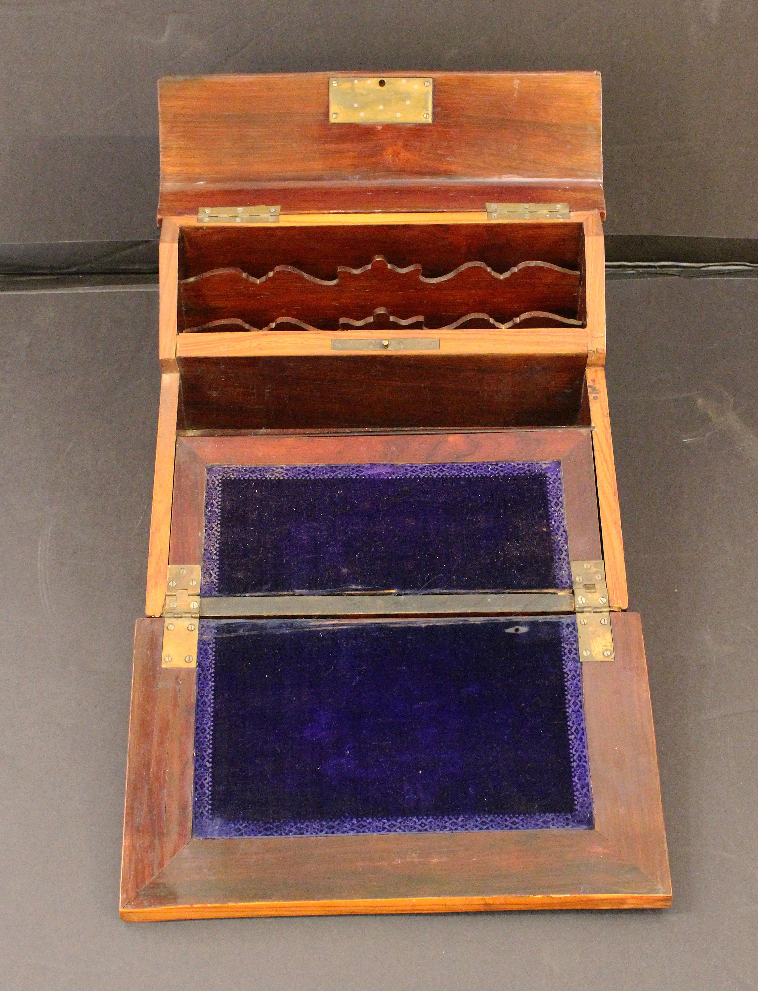 Velvet c. 1865 French Napoleon III Table Top Writing Desk Box For Sale