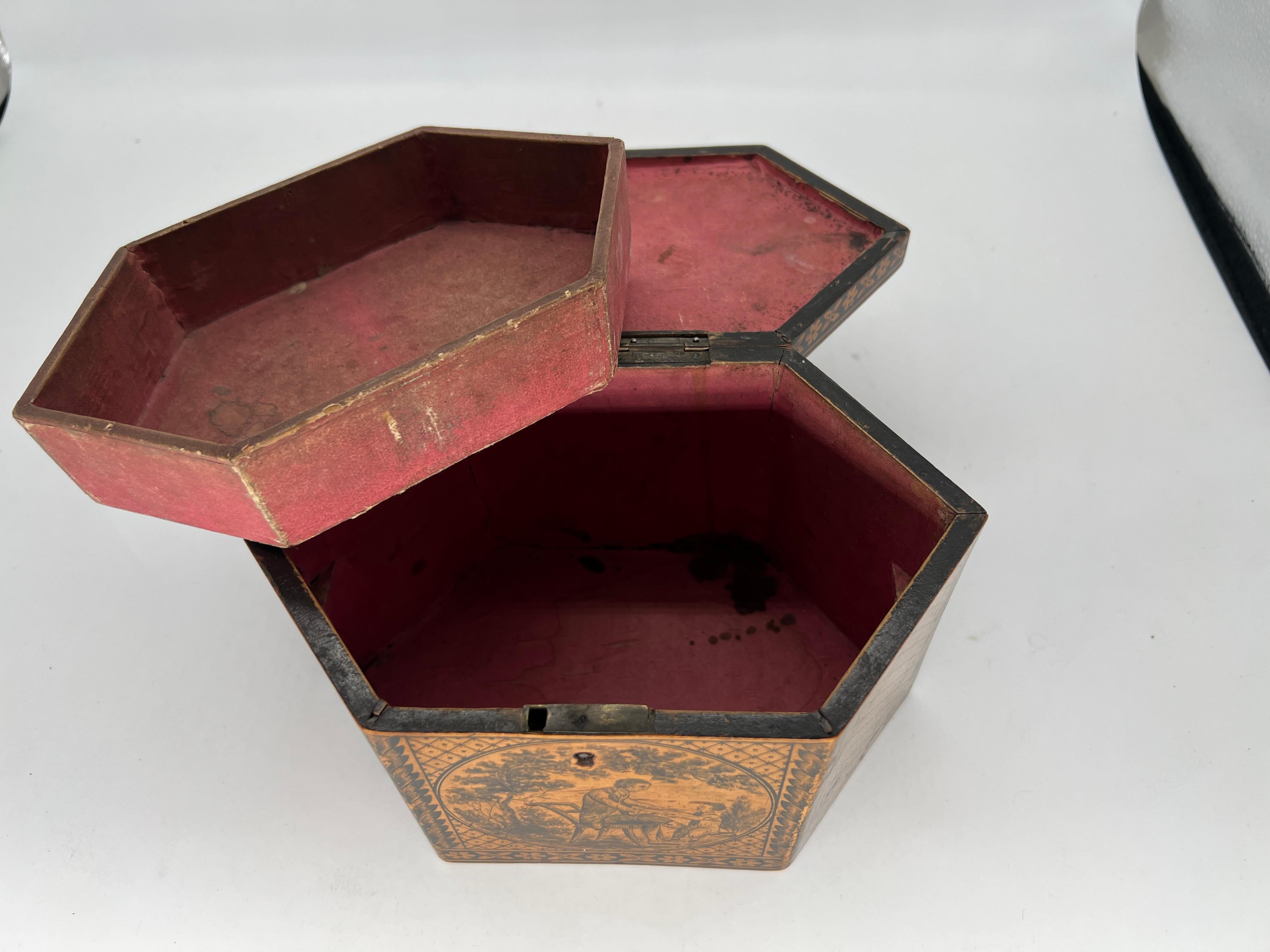 Boîte à thé Regency anglaise ancienne Tunbridge Ware & Penwork datant de 1870 en vente 4
