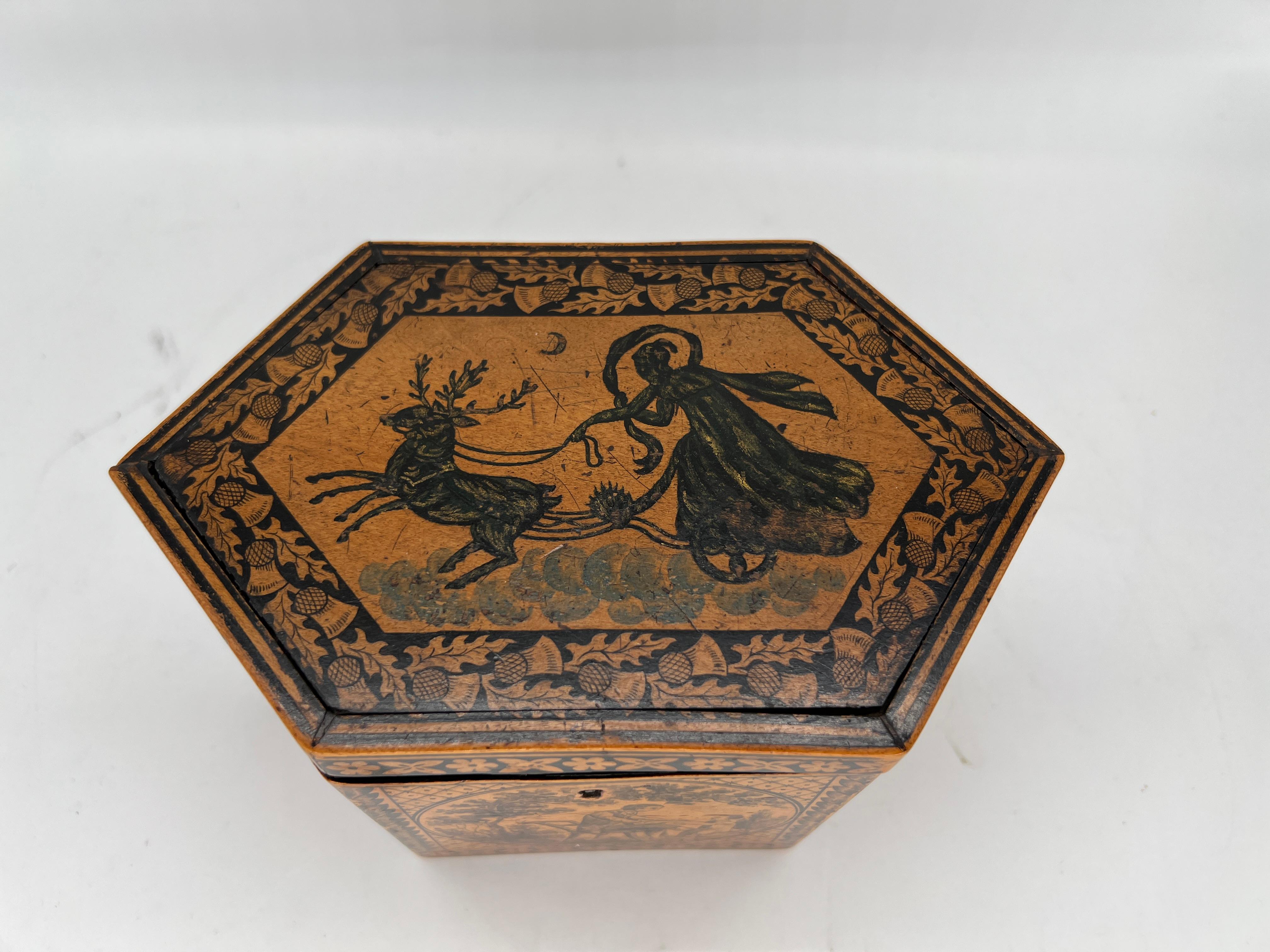 XIXe siècle Boîte à thé Regency anglaise ancienne Tunbridge Ware & Penwork datant de 1870 en vente