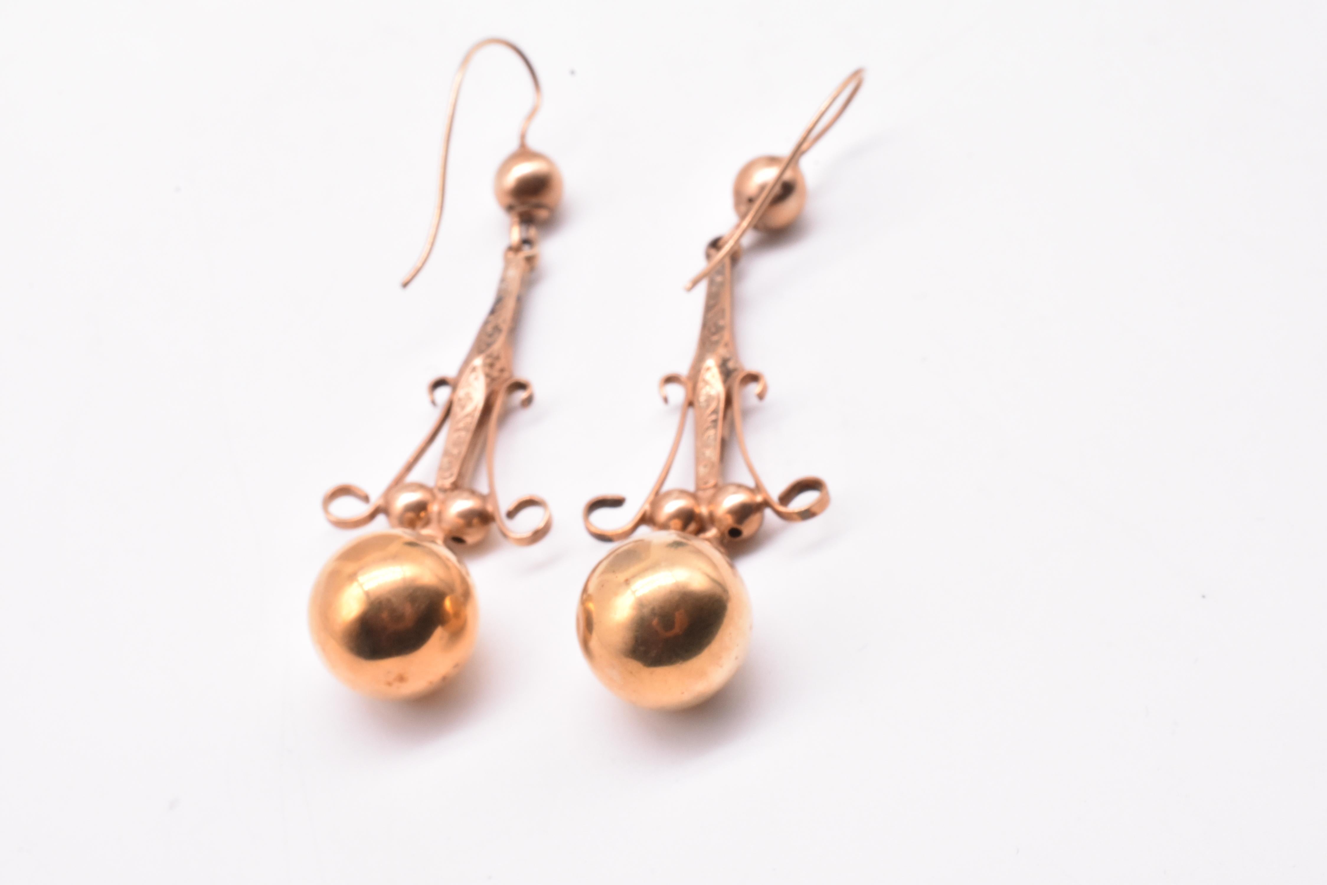 Antique Rose Gold Ball Earrings, circa 1870 In Excellent Condition In Baltimore, MD